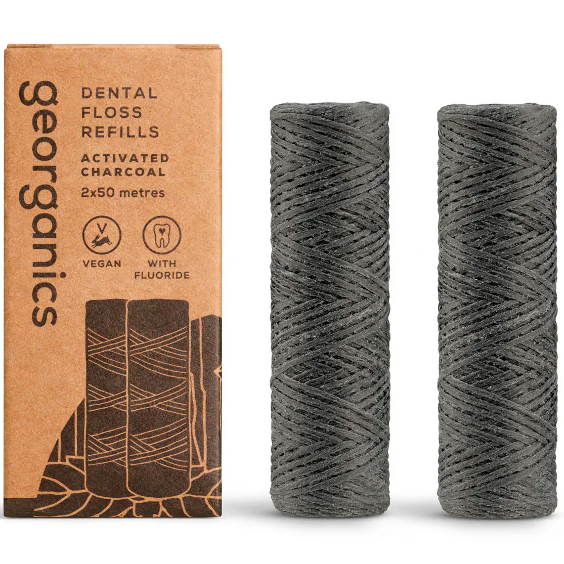 Bæredygtig Tandtråd GEORGANICS Charcoal 2 x 50 mtr.