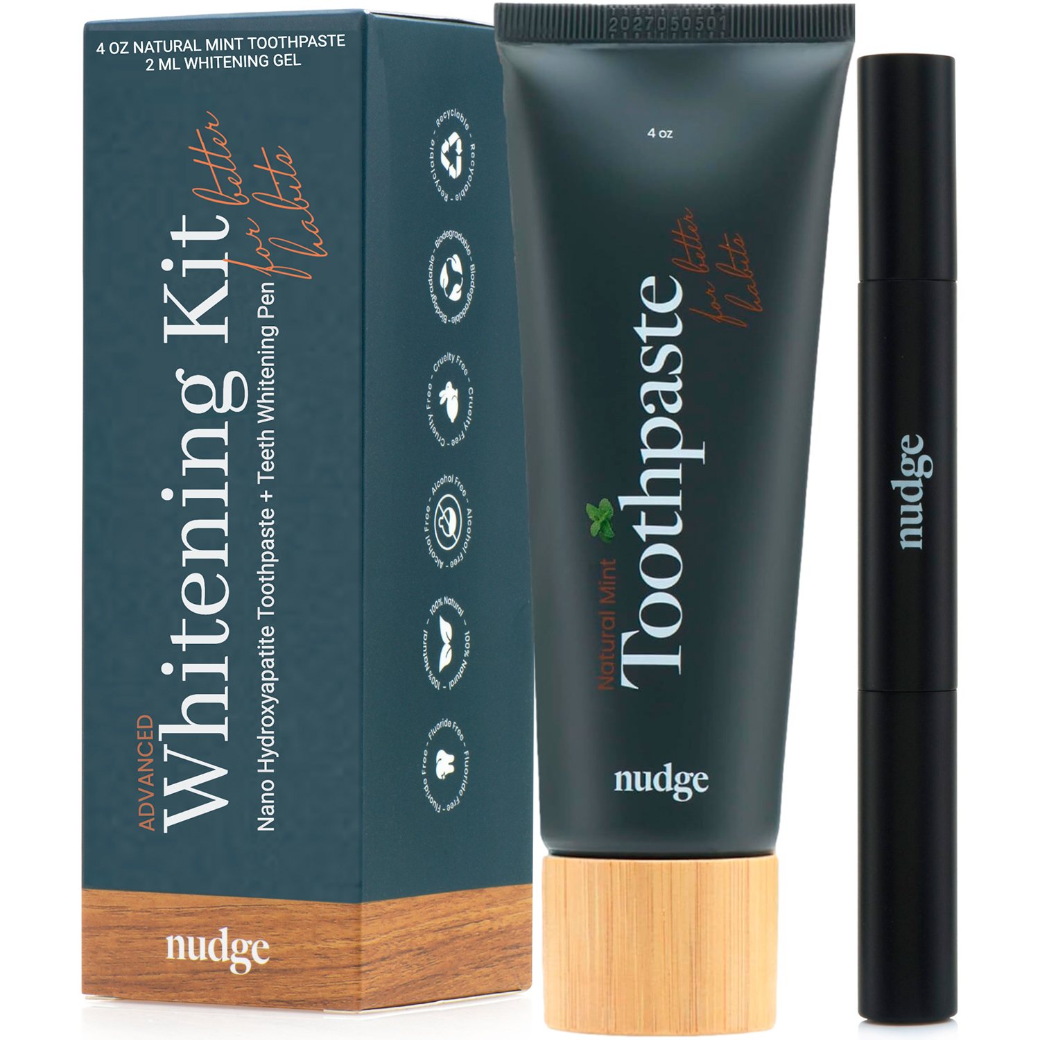 NUDGE Naturlig Hydroxyapatit Whitening Zahnpasta + Zahnaufhellungsstift