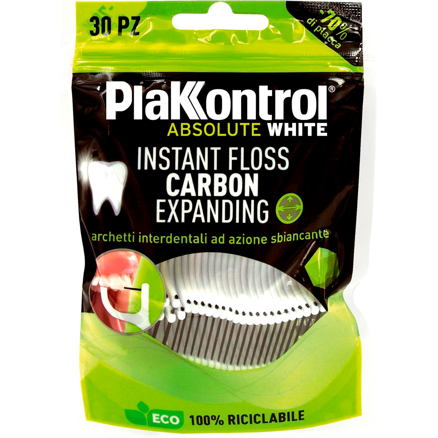 Zahnseidenbügel PLAKKONTROL Absolute White Instant Floss Carbon Expanding 30 Stk.