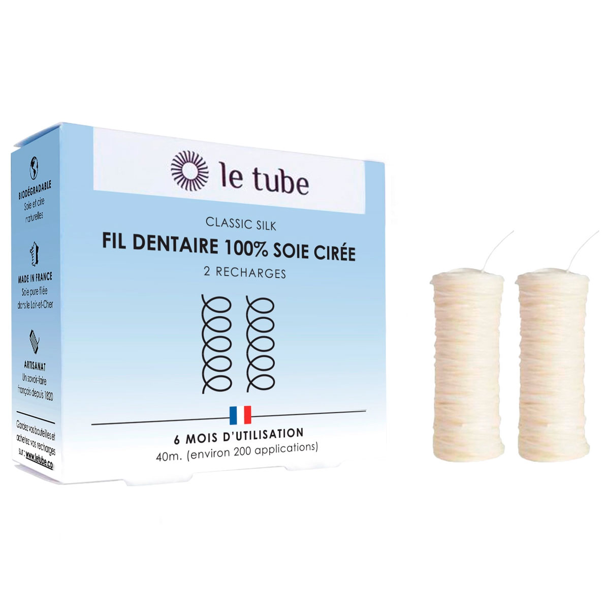 Seide Zahnseide Ökologisch Wachs Le Tube Classic 2 x 20 mtr.