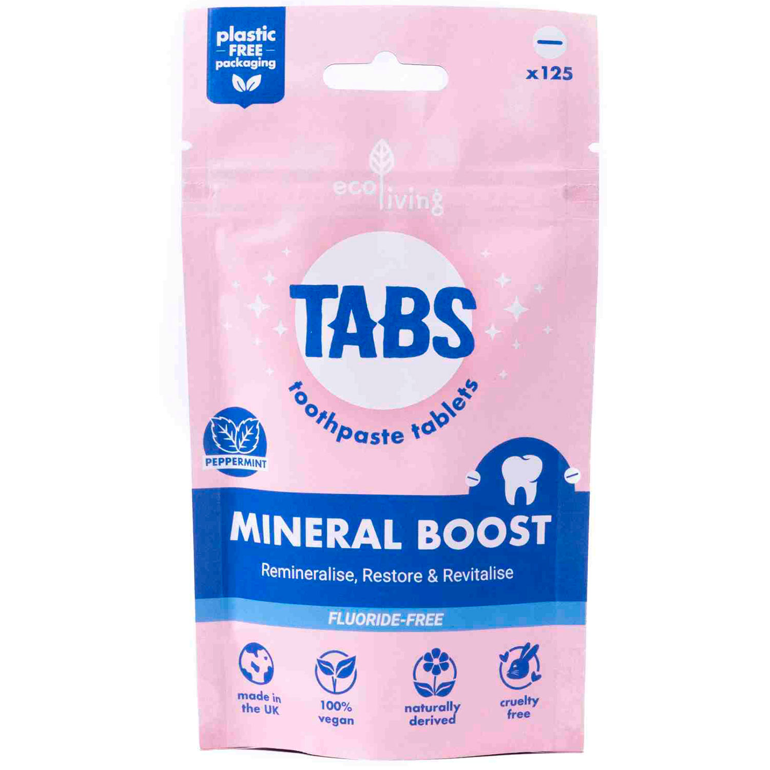 Hydroxyapatit Zahnpasta Tabletten ECOLIVING Mineral Boost Peppermint Fluorfrei 125 Stk.