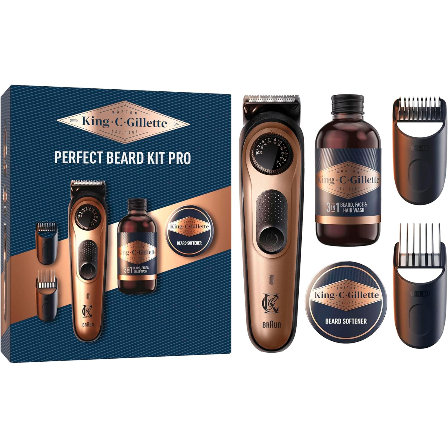 GILLETTE King C. Pro Geschenkset Elektrischer Barttrimmer + Beard Wash + Beard Softener