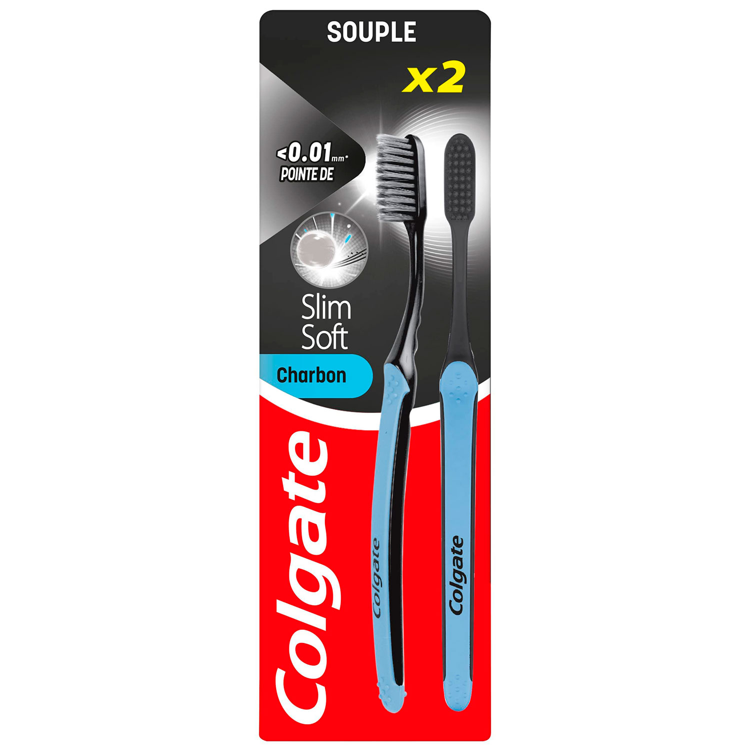 COLGATE Zahnbürsten 2 Stk. Slim Soft Charcoal