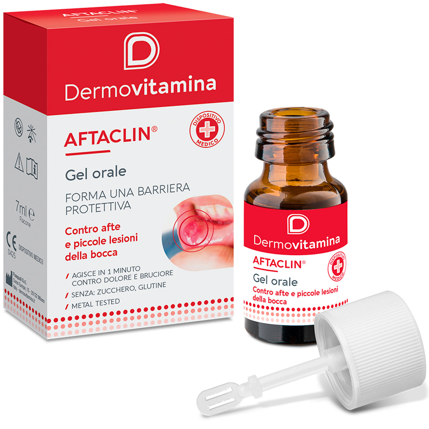 Lindring mod after og små læsioner i munden DERMOVITAMINA Aftaclin Gel Orale 7 ml.