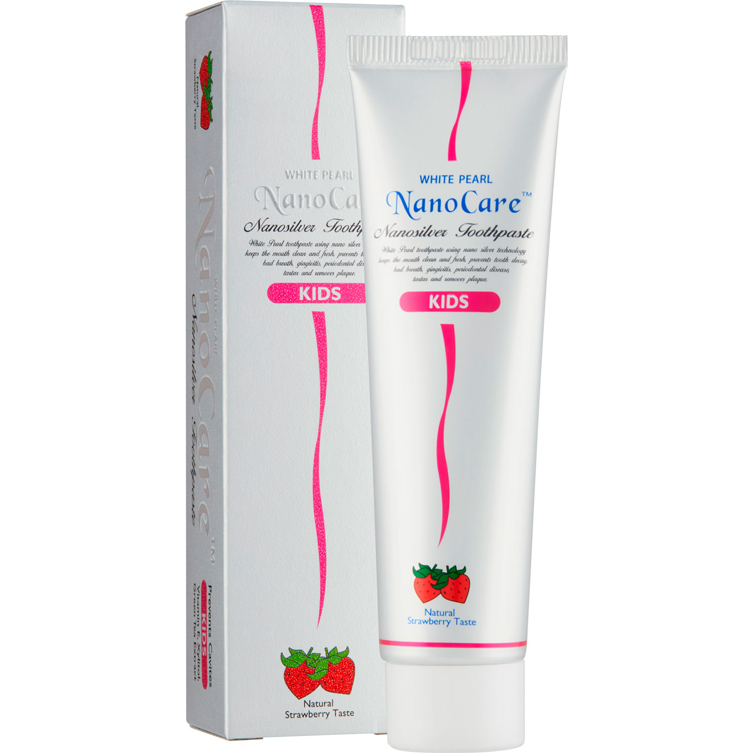 Xylitol Kinderzahnpasta WHITE PEARL NanoCare Nanosilver Strawberry 50g