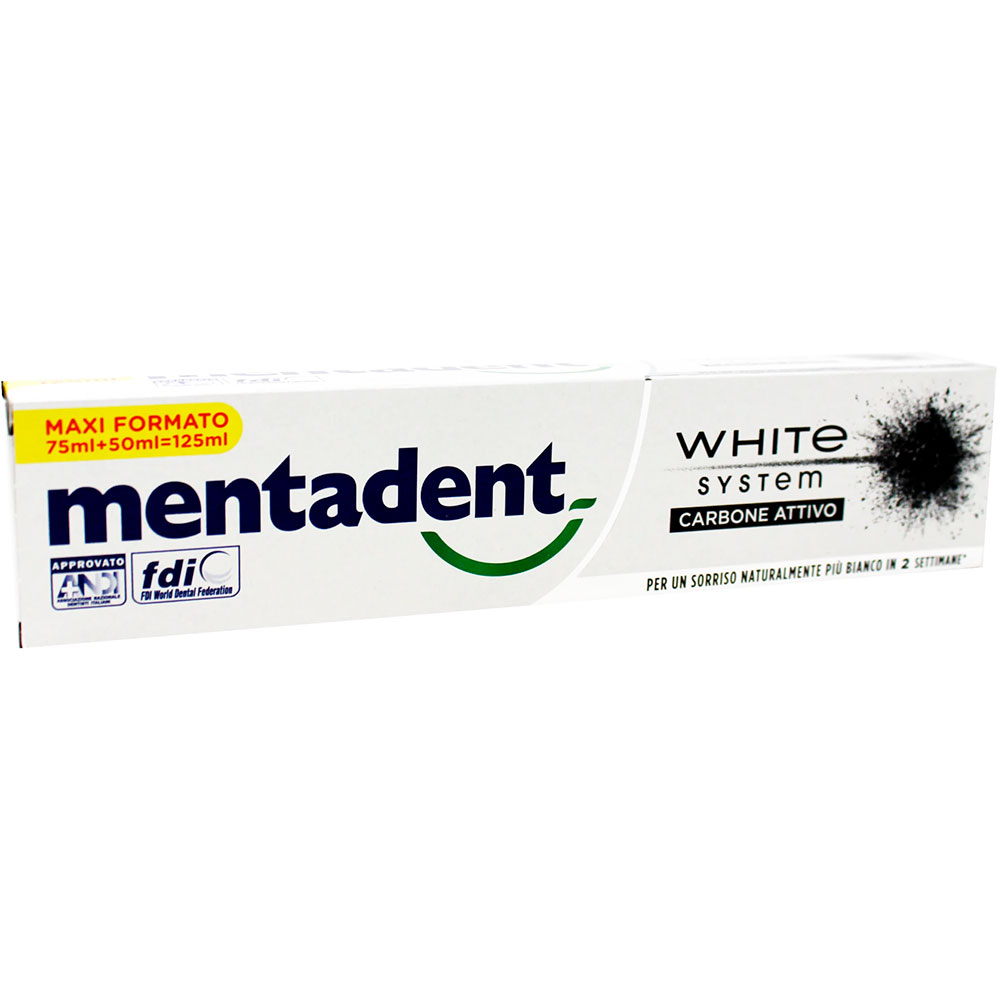 Whitening Tandpasta MENTADENT White System Charcoal 125 ml.
