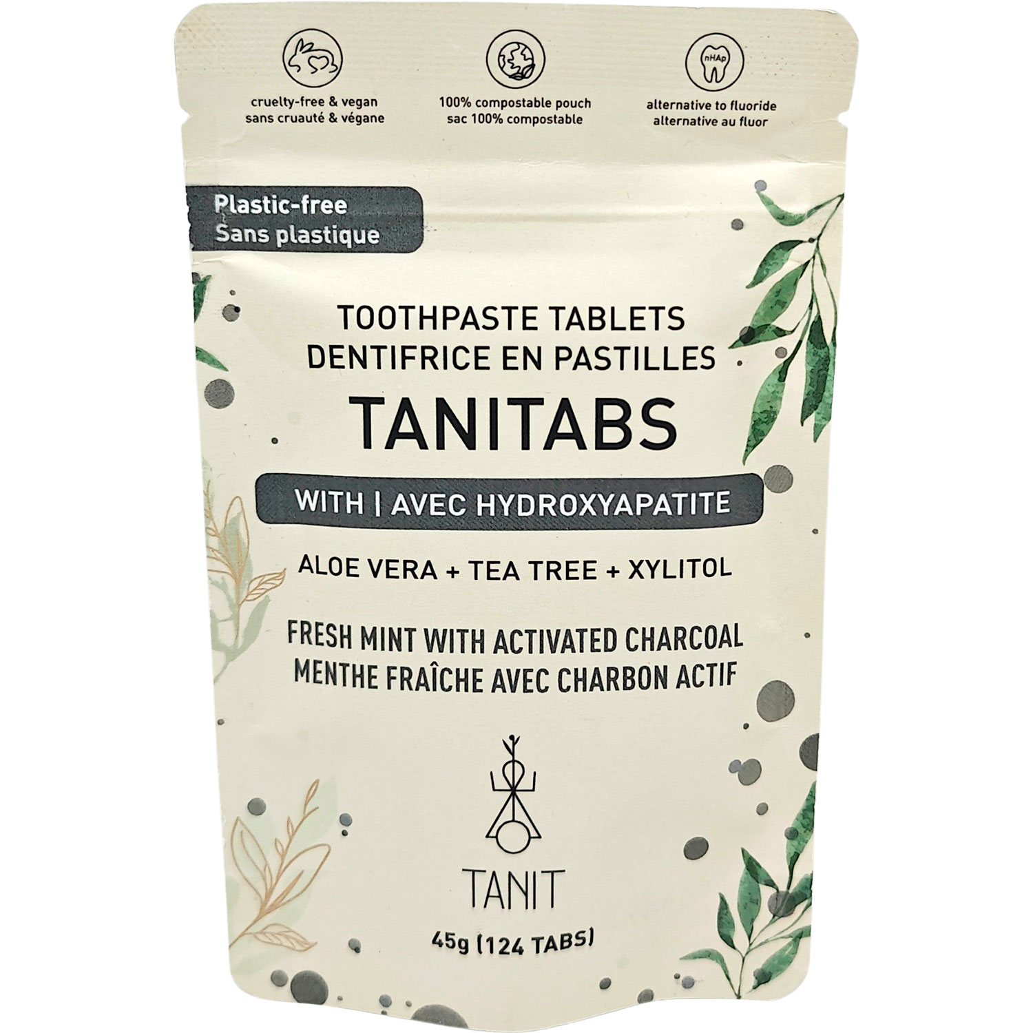 Naturlige Tandpastatabletter med Hydroxyapatit & Xylitol TANITABS Charcoal 124 stk.