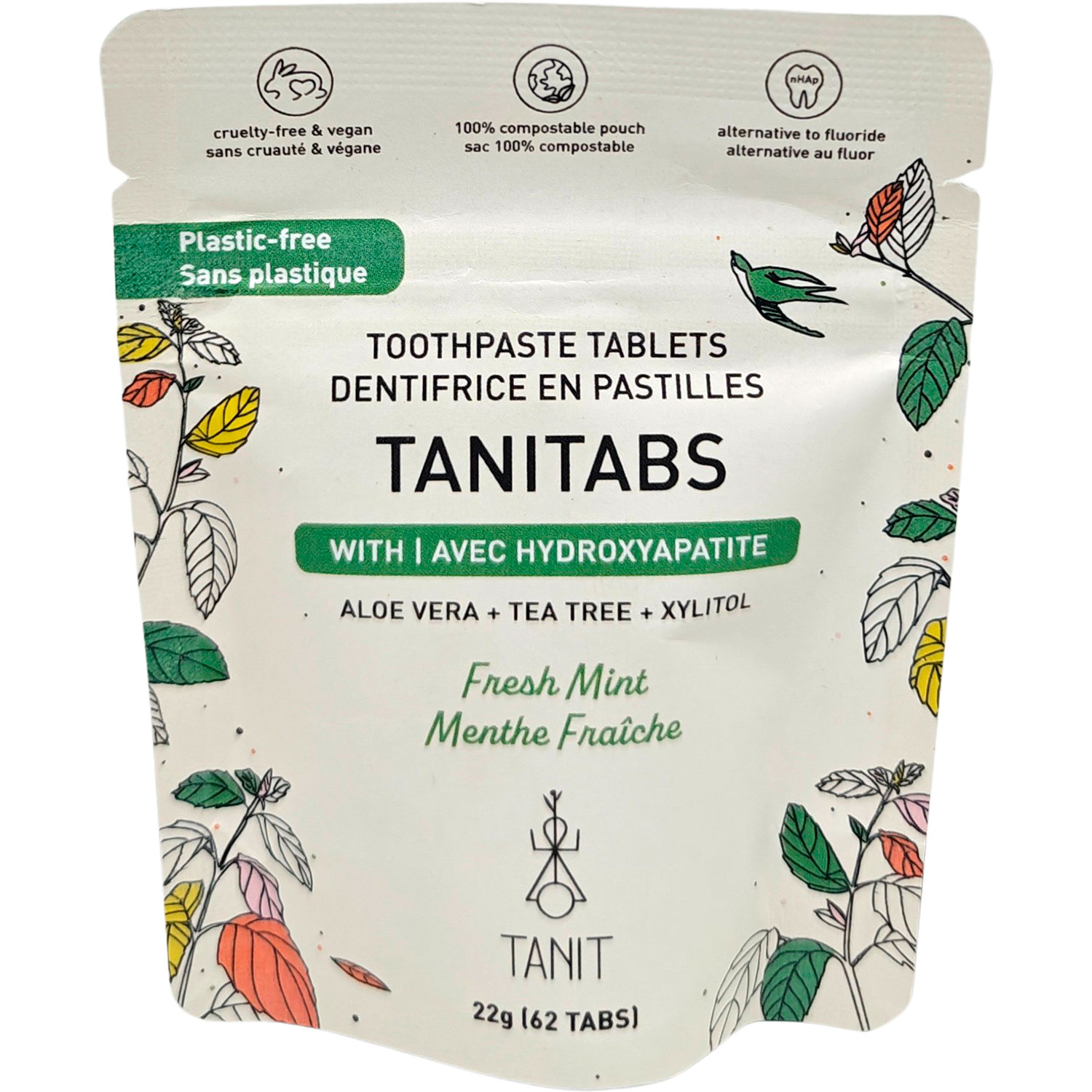 Natürliche Zahnpastatabletten mit Hydroxyapatit & Xylitol TANITABS Fresh Mint 62 Stk.