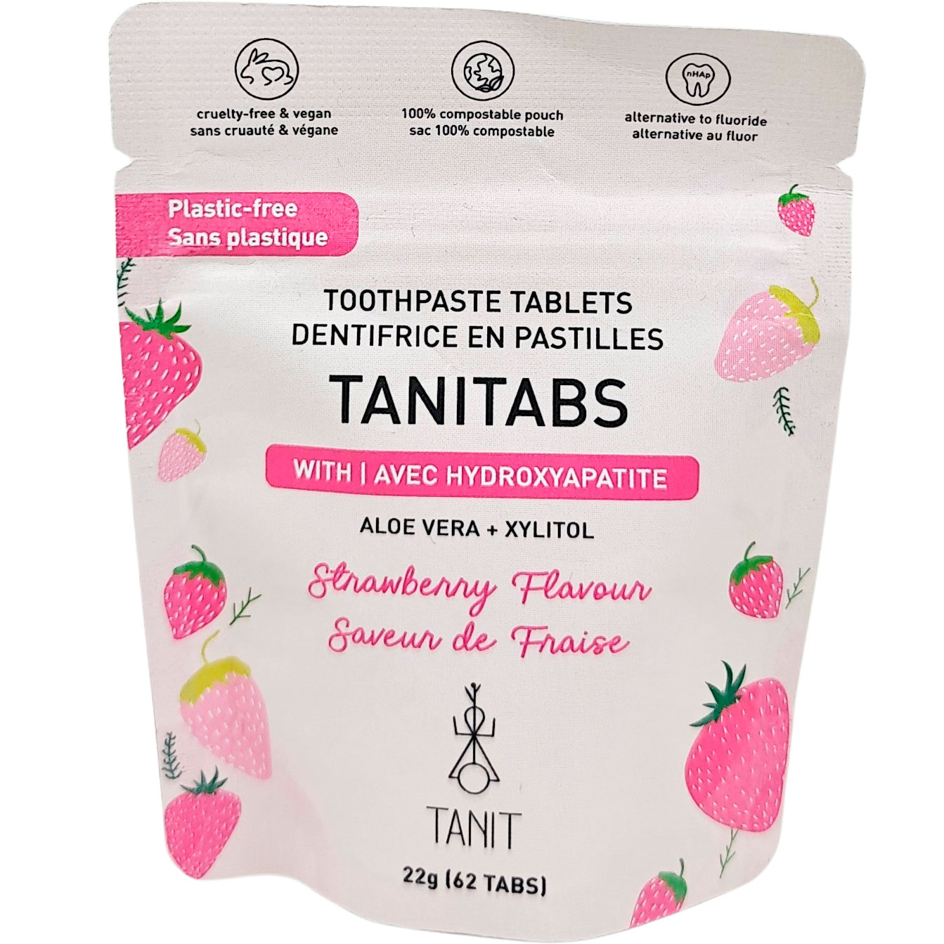 Naturlige Tandpastatabletter med Hydroxyapatit & Xylitol TANITABS Strawberry 62 stk.