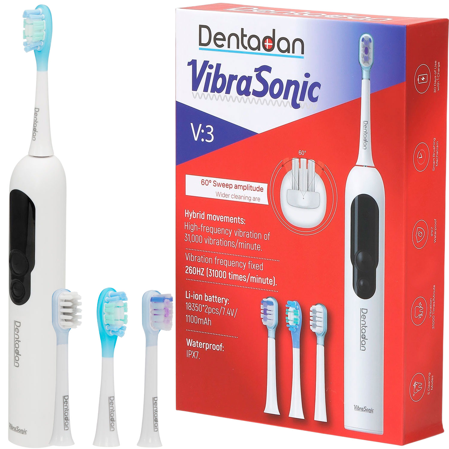 Dentadan VibraSonic V:3 Pro elektrische Zahnbürste inkl. 3 Bürstenköpfe