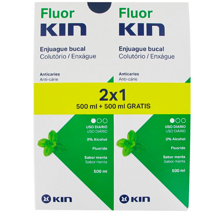 KIN Fluor Munddusche mit CPC 2 x 500 ml Täglicher Schutz vor Karies (0% Alcohol)