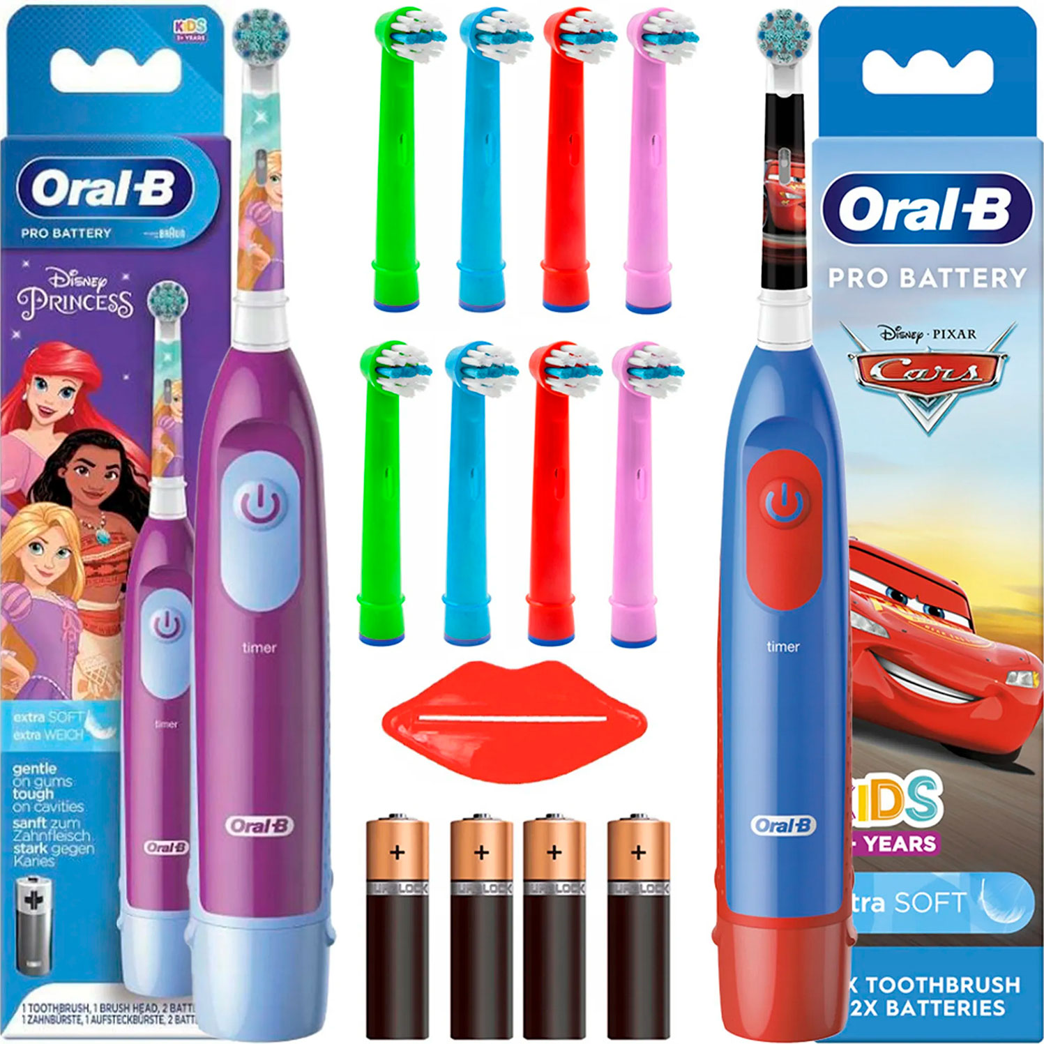 Pakketilbud: 2 stk. Oral-B batteritandbørster til børn + 10 Børstehoveder + 2 Tubeklemmer