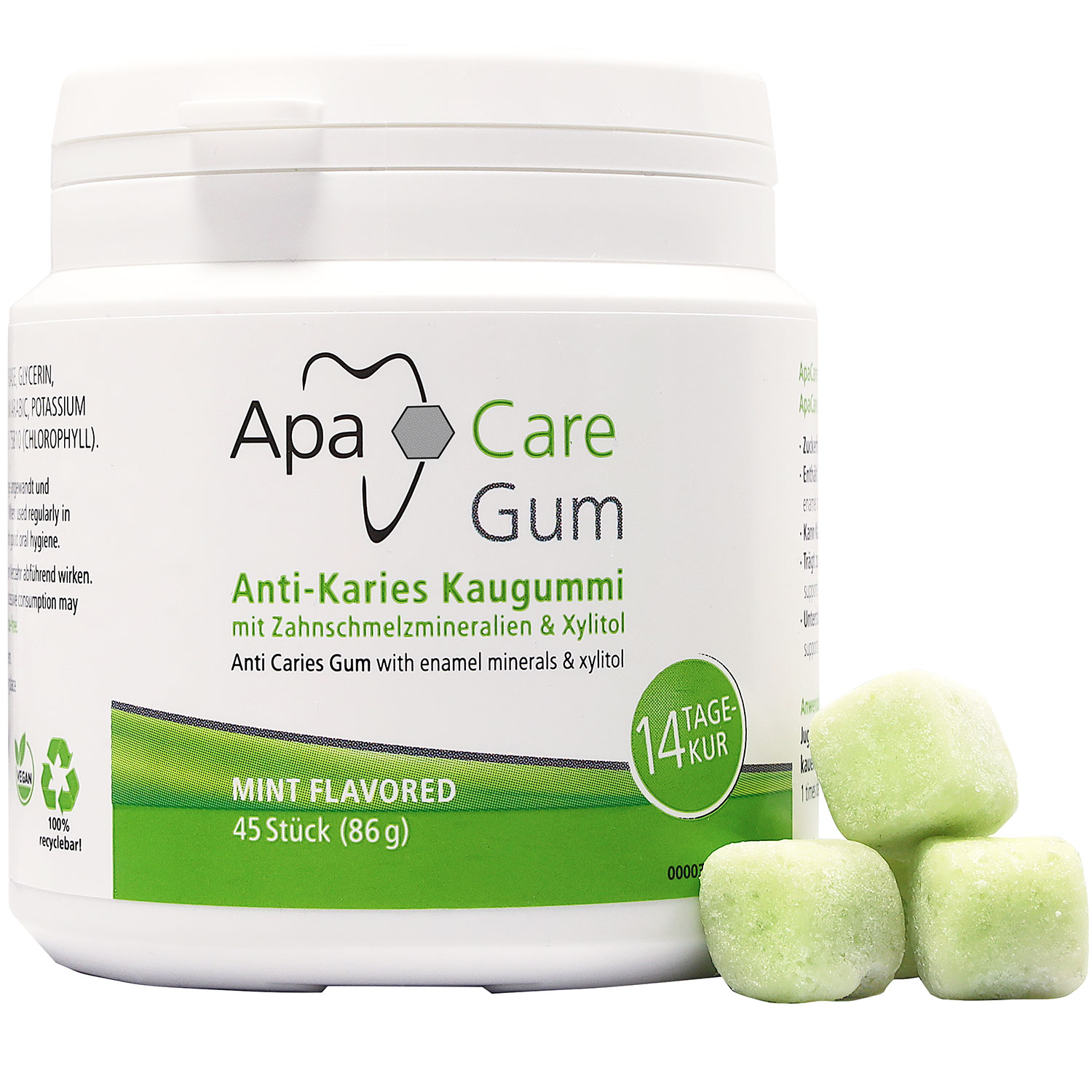 Xylitol Kaugummi APACARE Gum 45 Stk. - Anti-Karies Kaugummi mit Mineralien