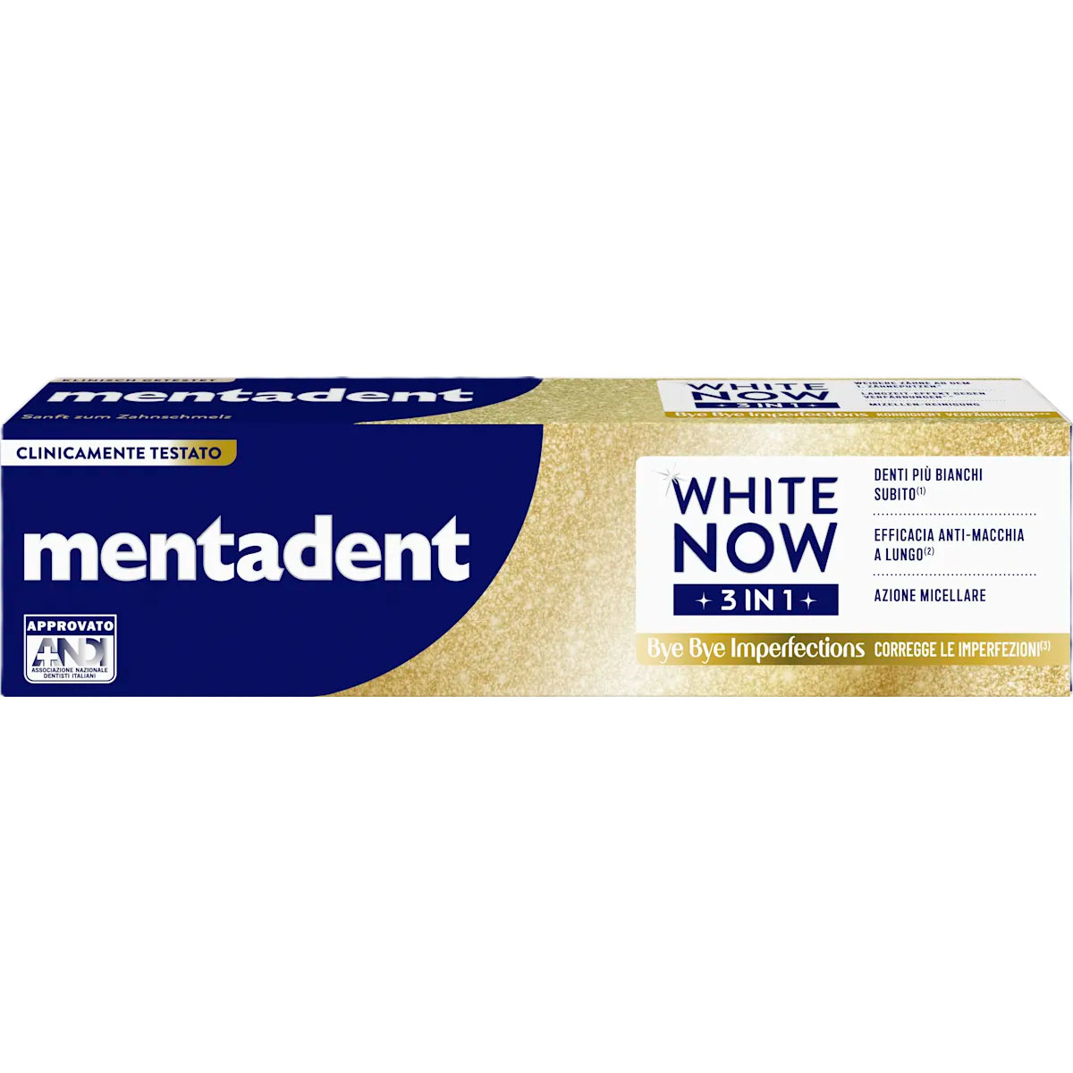 Zahnpasta zur Zahnaufhellung MENTADENT White Now 3 In 1 Bye Bye Imperfections 125 ml