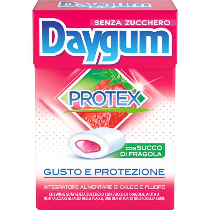 Xylitol Kaugummi DAYGUM Protex Strawberry 30g zuckerfrei mit aktiver Zahnschutz