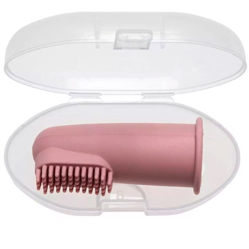Rammelaartje Silikone Fingertandbørste med Etui Powder Pink