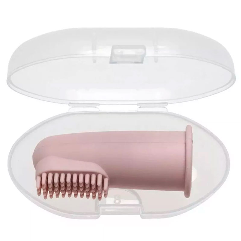 Rammelaartje Silikone Fingerzahnbürste mit Etui Soft Pink