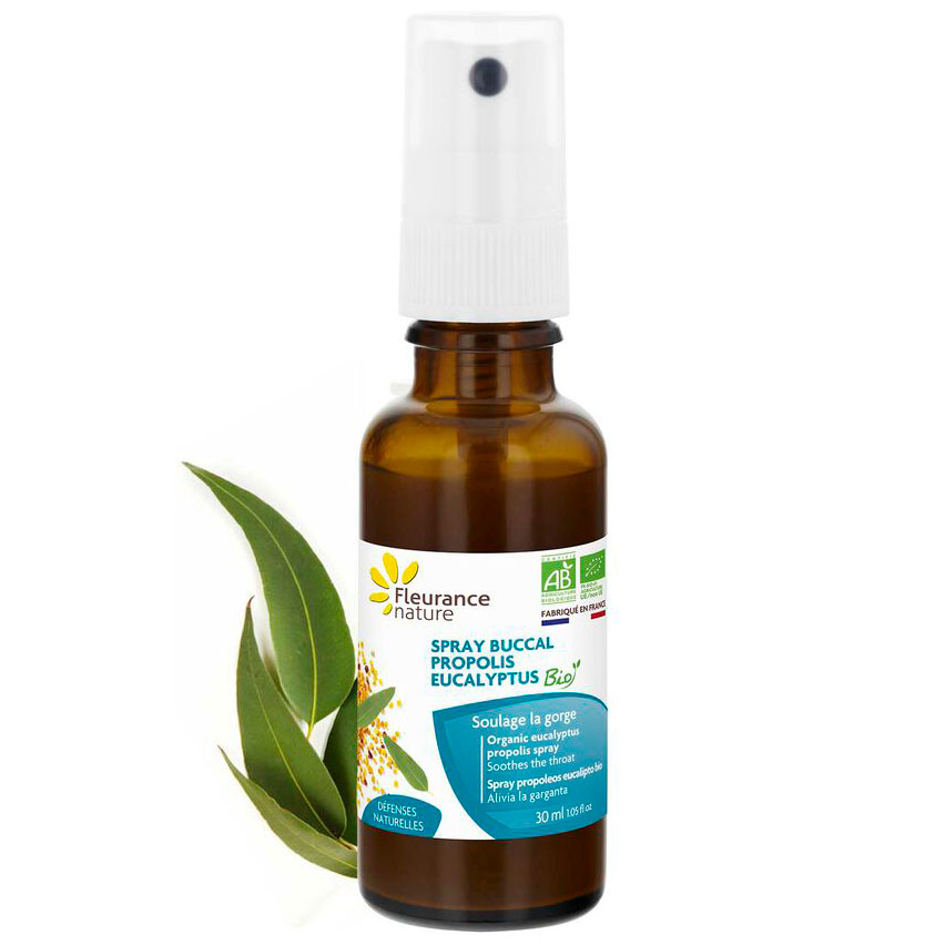 Økologisk Mundspray FLEURANCE Nature Propolis & Eucalyptus 30 ml Lindring til hals & Svælg