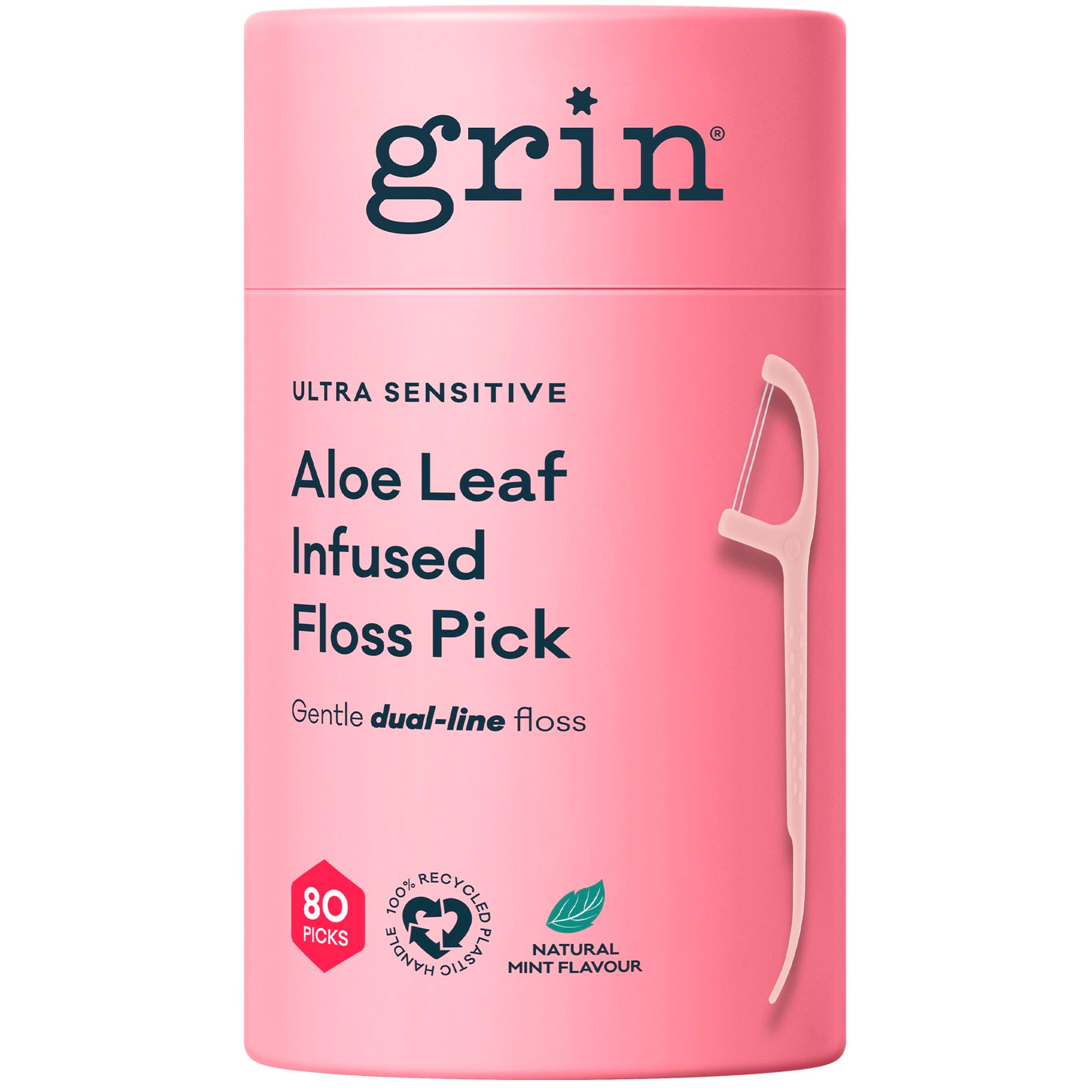 Nachhaltige Zahnseidenbügel 80 Stk. GRIN Ultra Sensitive Aloe Leaf Infused Floss Picks