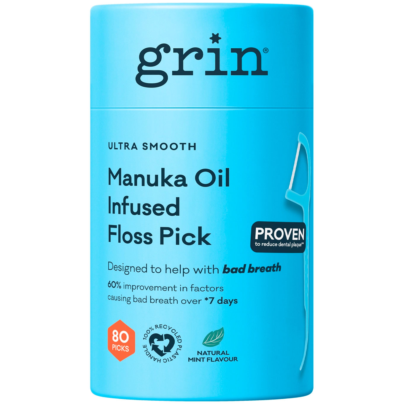 Nachhaltige Floss Picks 80 Stk. GRIN Ultra Smooth Manuka Oil Infused Floss Picks