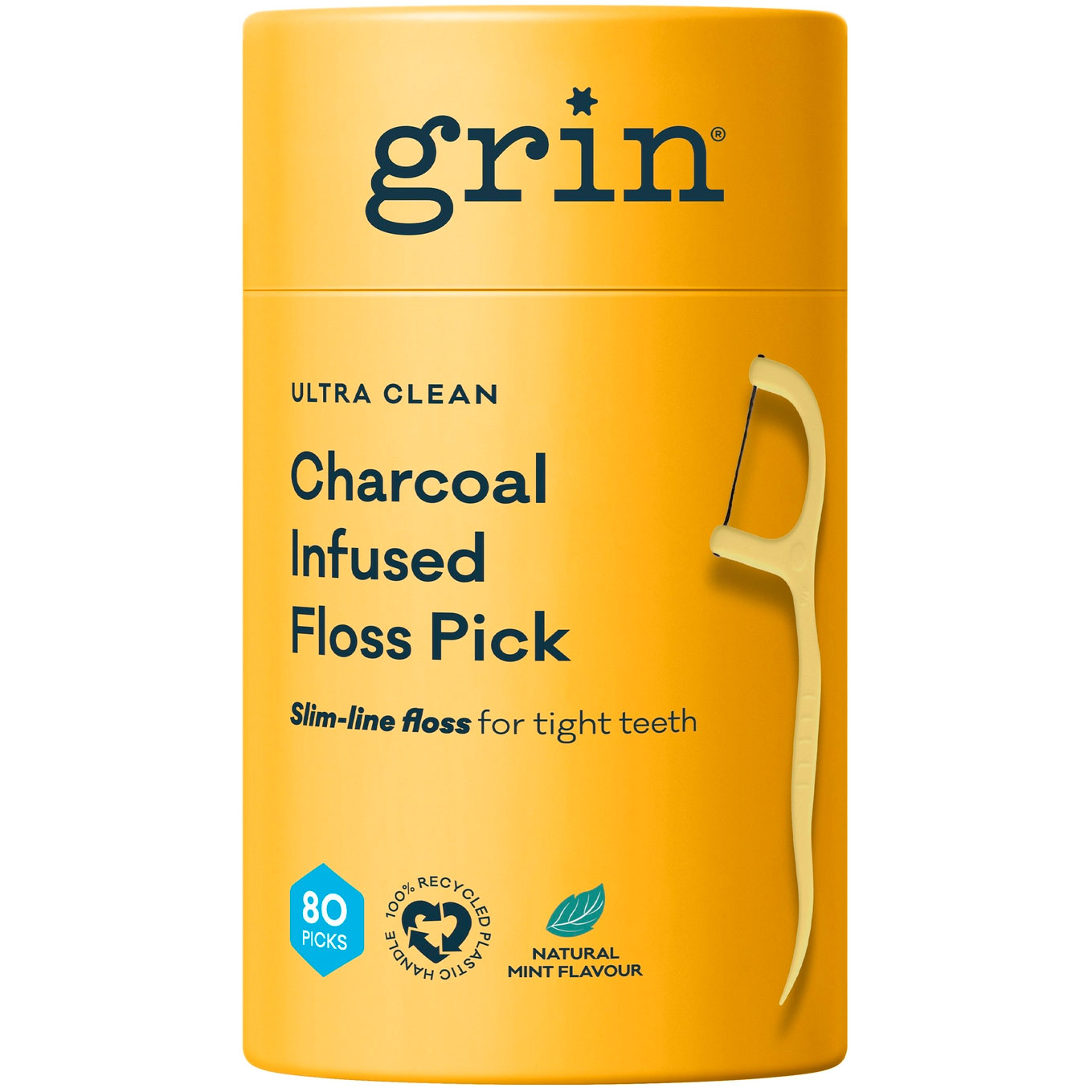 Nachhaltige Zahnseidenbügel 80 Stk. GRIN Ultra Clean Charcoal Infused Floss Picks