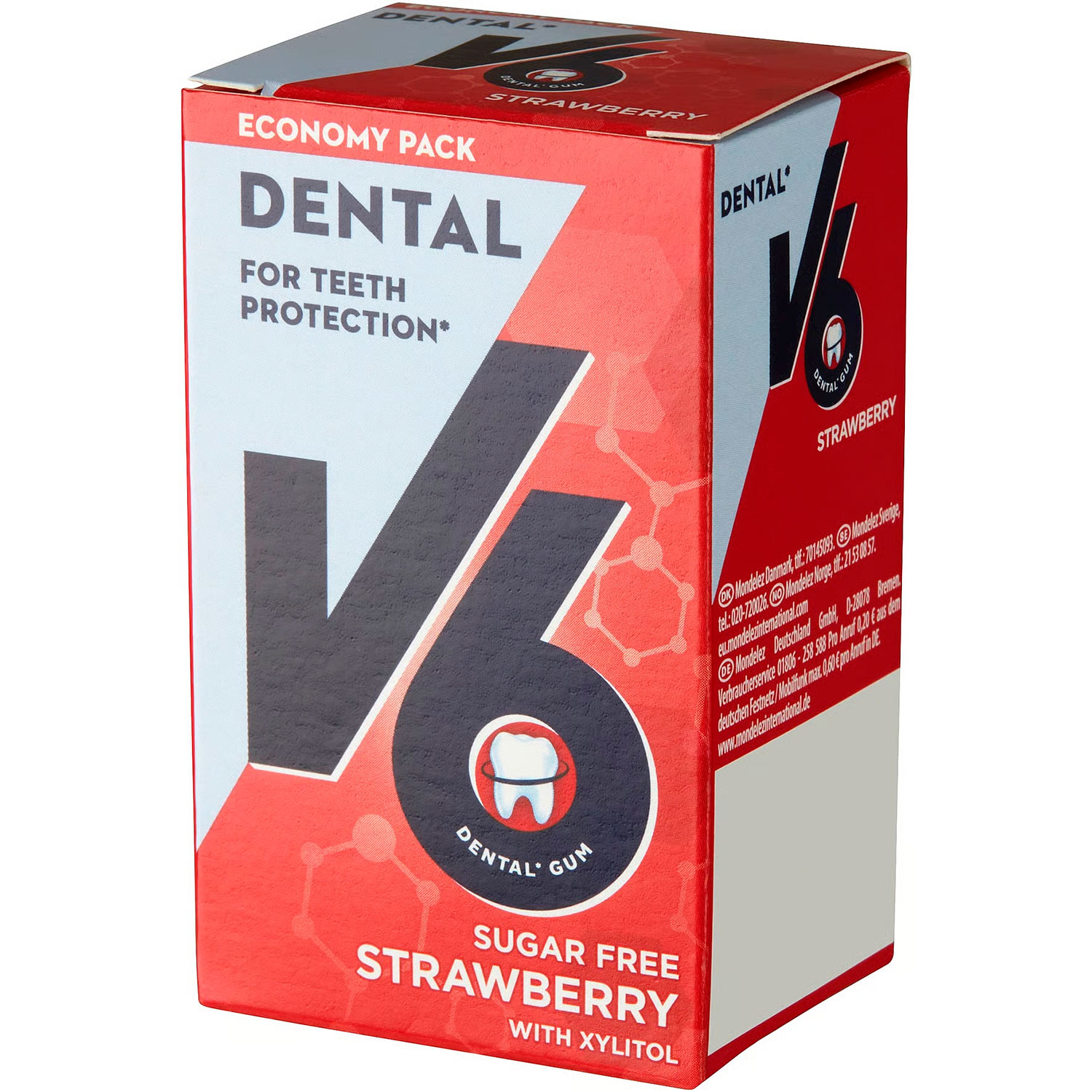 Xylitol Tyggegummi V6 Strawberry Økonomipakke 70g - V6 Tyggegummi