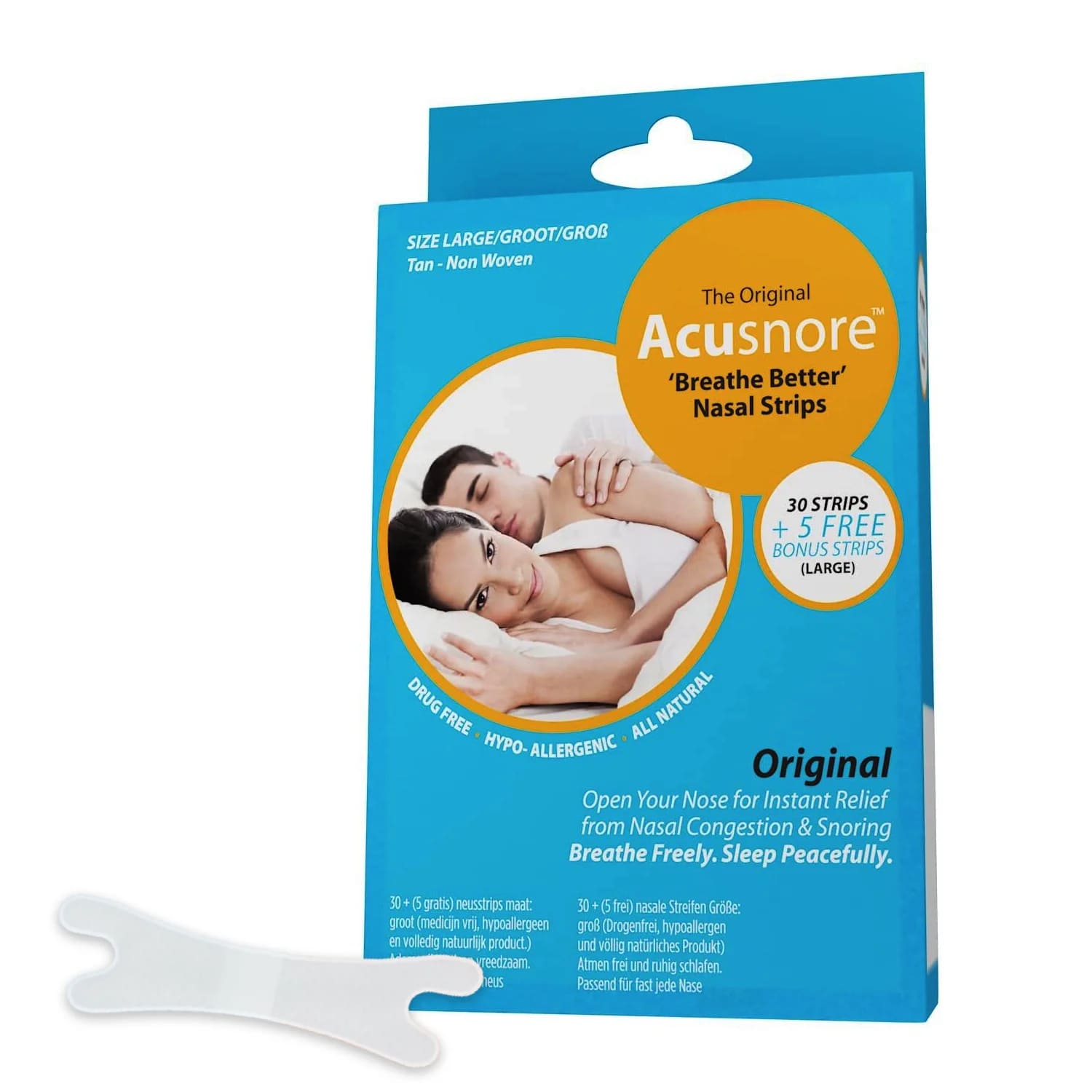 Snorkeplastre ACUSNORE Breathe Better Nasal Strips 30 stk. SMALL/MEDIUM
