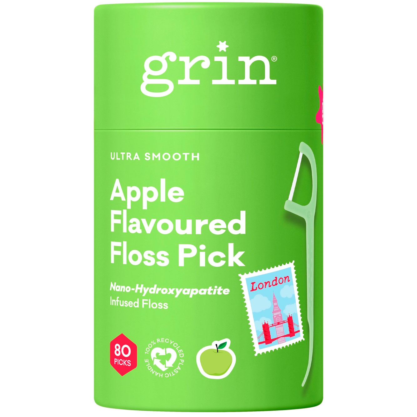 Nachhaltige Zahnseidenbügel 80 Stk. GRIN Hydroxyapatite Apple Flavoured Floss Pick