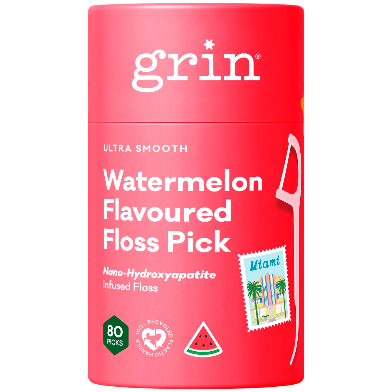 Nachhaltige Zahnseidenbügel 80 Stk. GRIN Hydroxyapatite Watermelon Flavoured Floss Pick