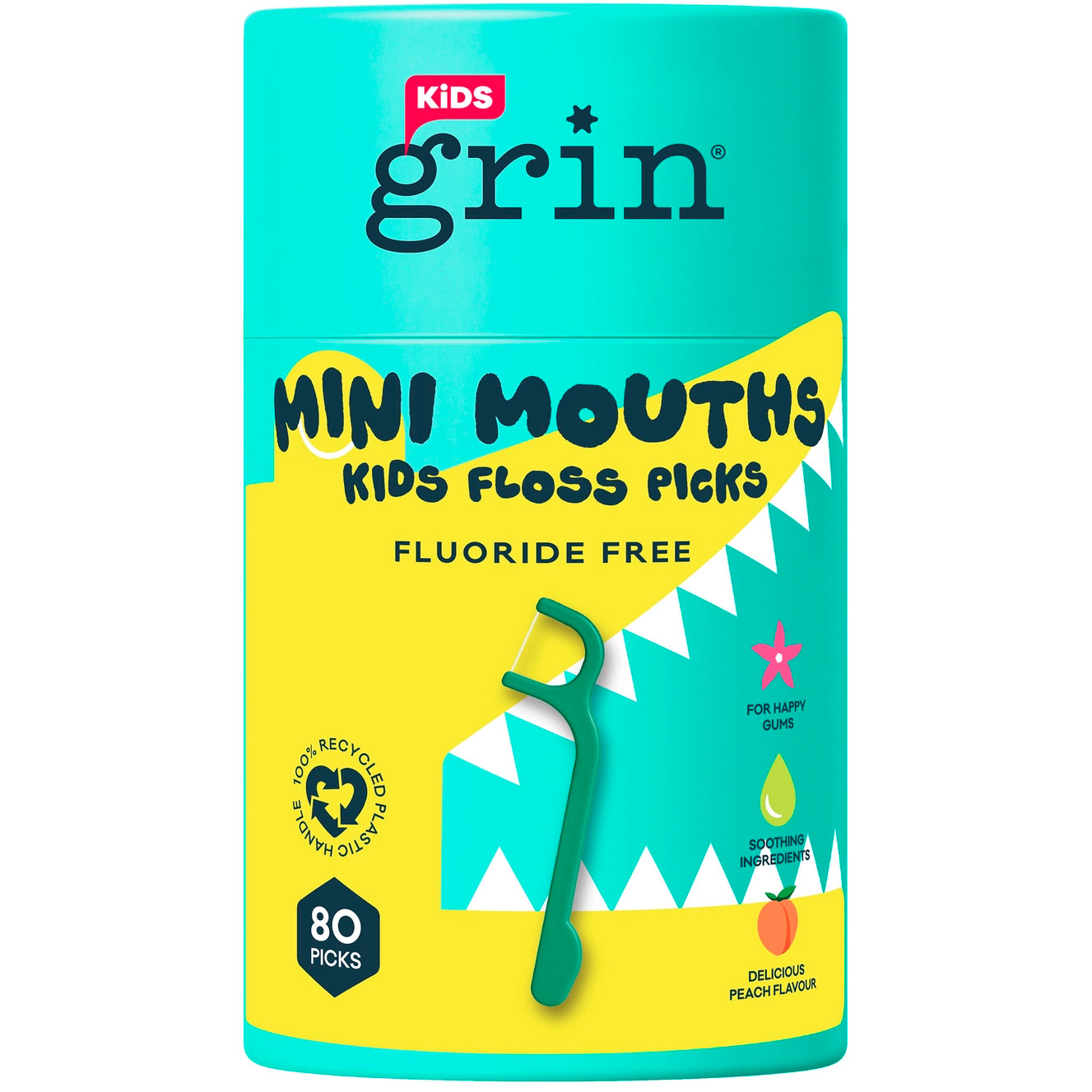 Zahnseidenbügel Für Kinder 80 Stk. GRIN Kid Floss Picks Peach Flavour Soothing