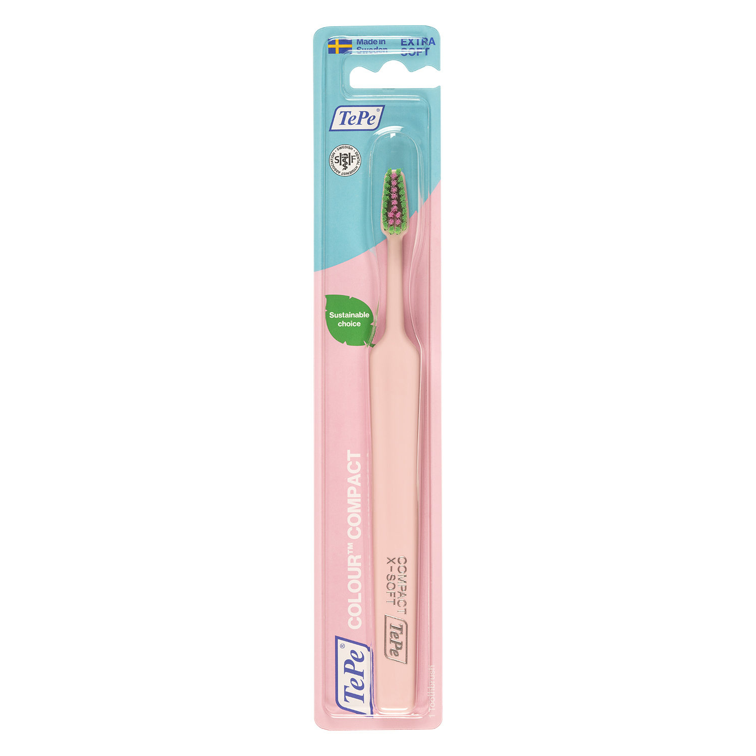 TePe Colour Compact Extra Soft Tandbørste ekstra skånsom pleje i kompakt format LIGHT PINK
