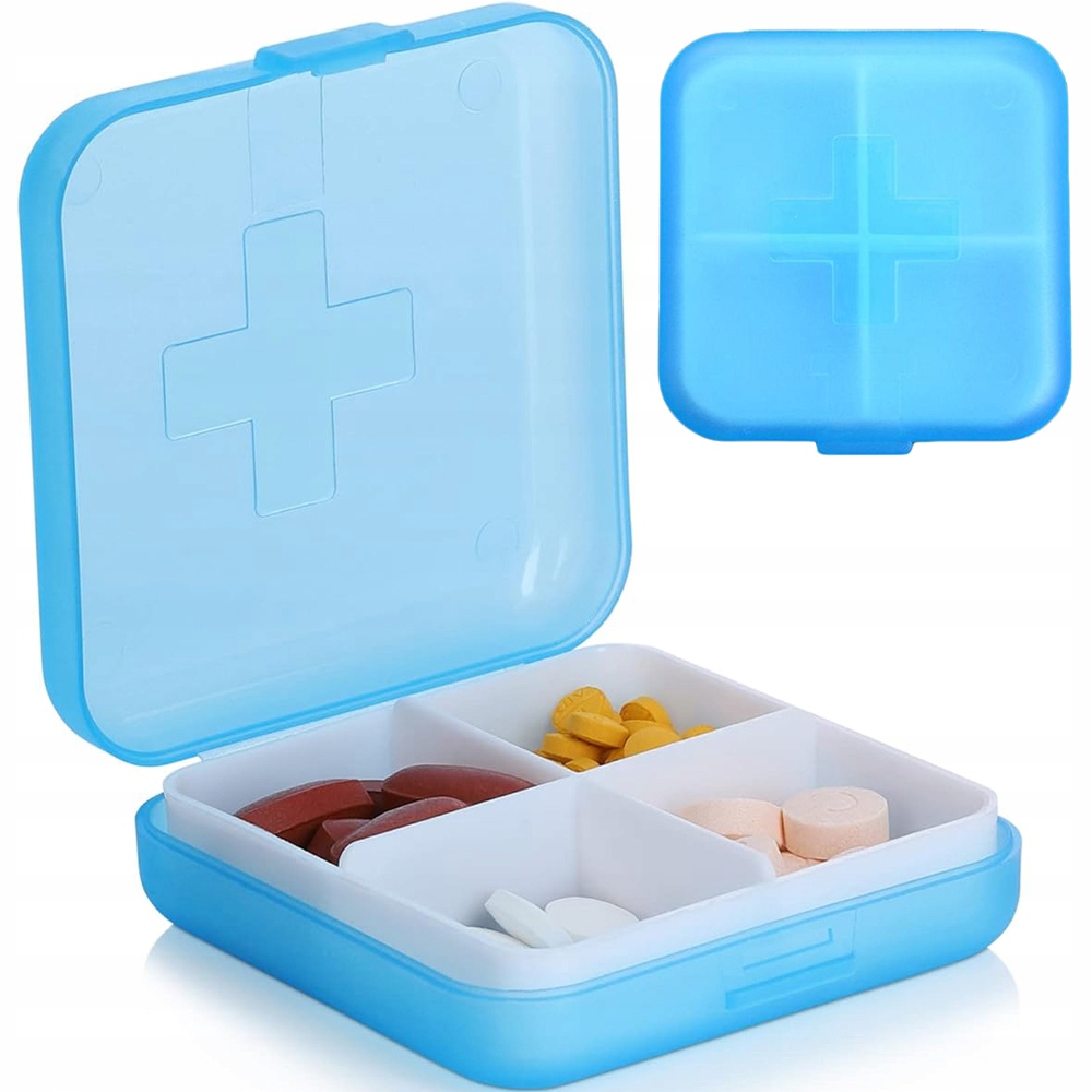 Kleine und praktische Blaue Pillendose perfekt für die Tasche, die Hosentasche und die Reise