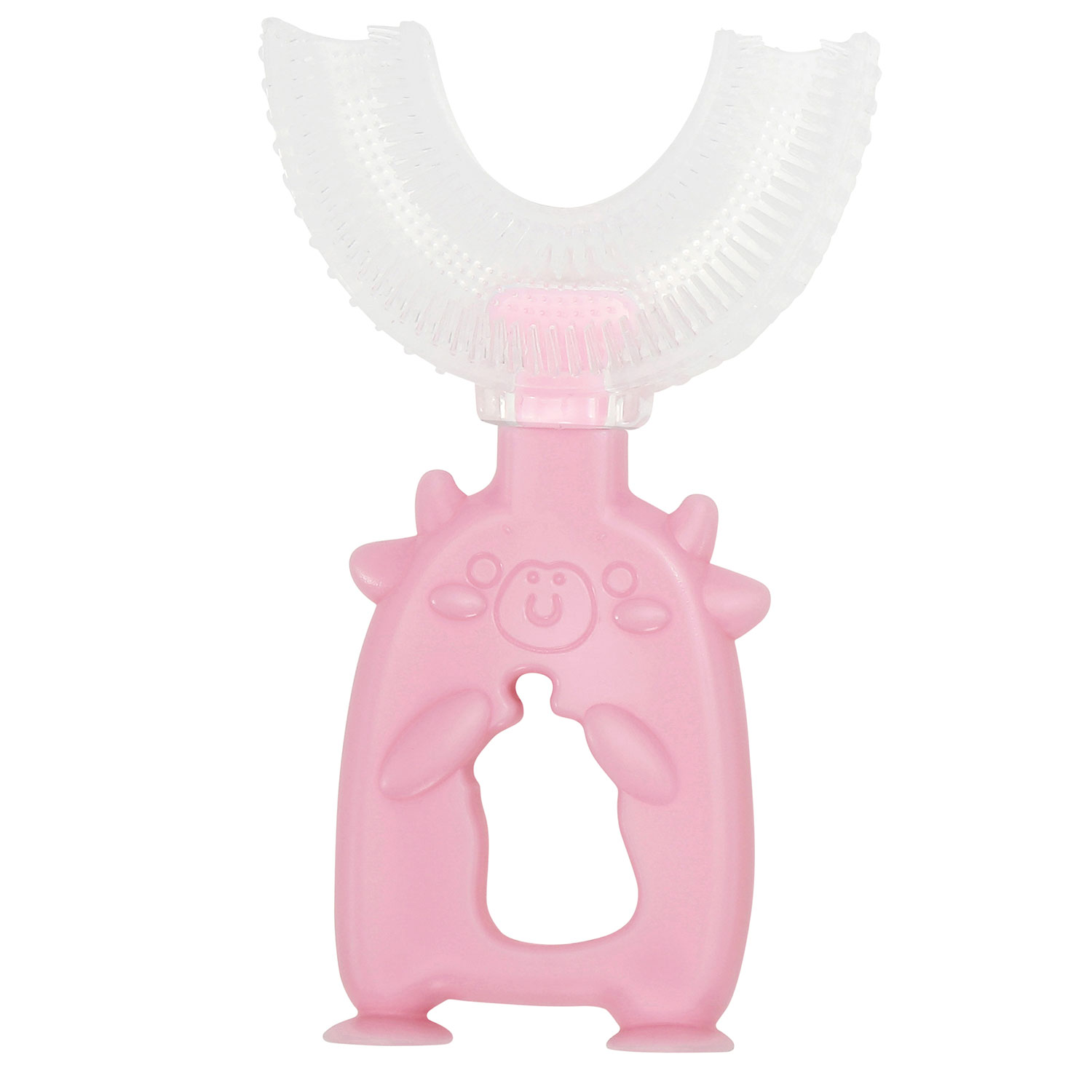 Børnetandbørste U-formet Silikonebørste 4-8 år Animal PINK - Børnetandbørster - Tandpleje til børn