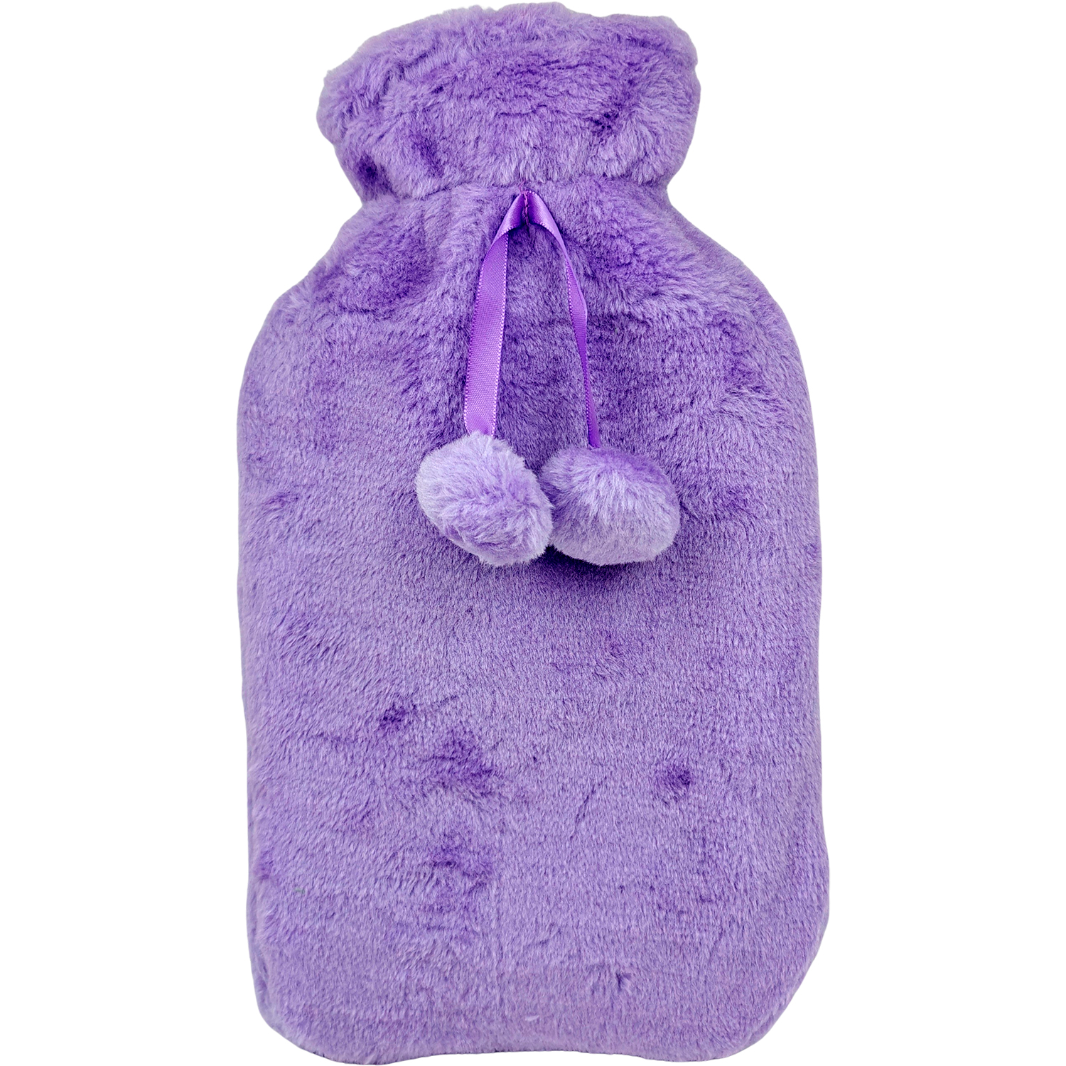 Wärmflasche Klassischer Plüschbezug & Pompons 2 Liter LILA