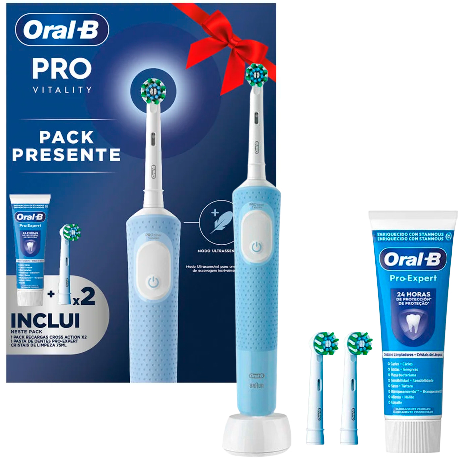 Oral-B Vitality PRO El-tandbørste + Tandpasta og 2 Ekstra Børstehoveder