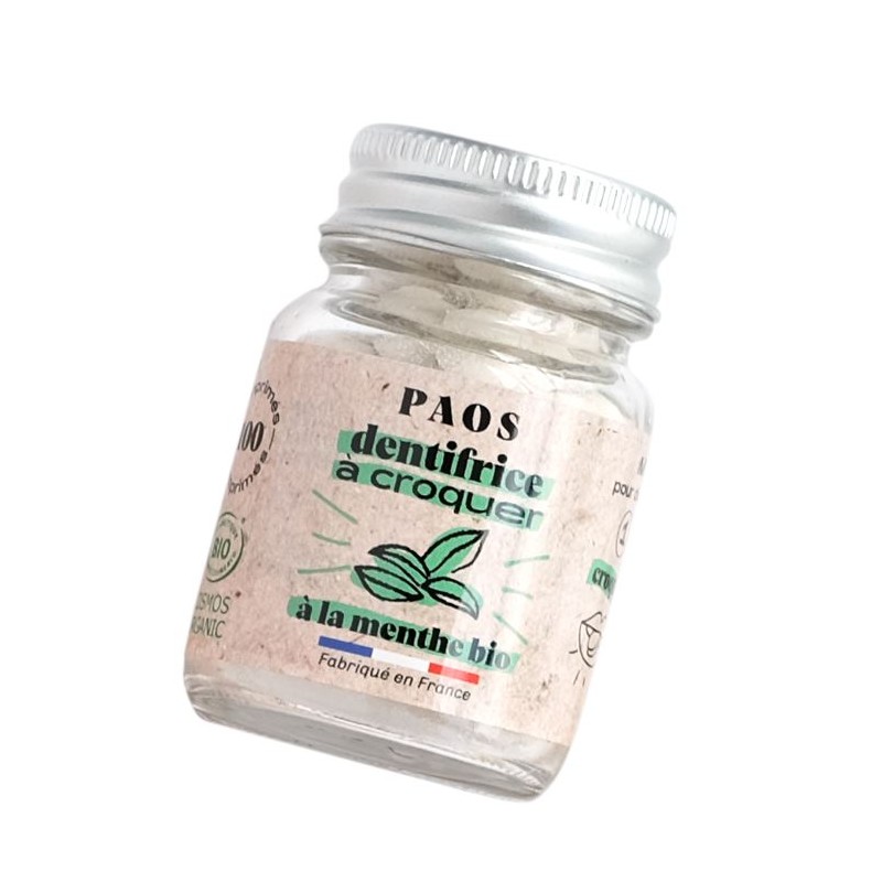 öko-Zahnpasta-Tabletten PAOS Fresh Mint Glas 100 Stk.
