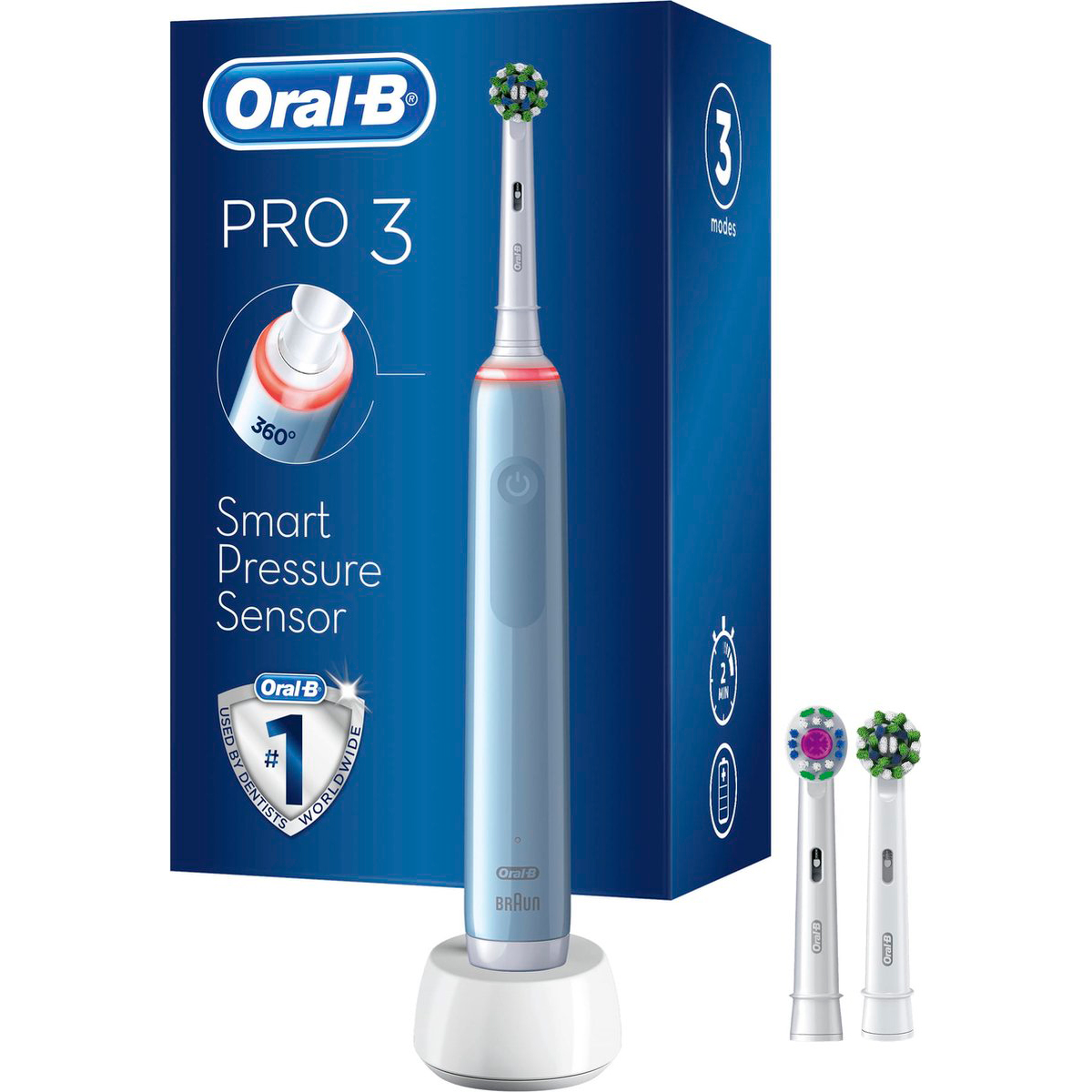 ORAL-B Pro 3 3000 Blue El-Zahnbürste + 2 Extra Bürstenköpfe
