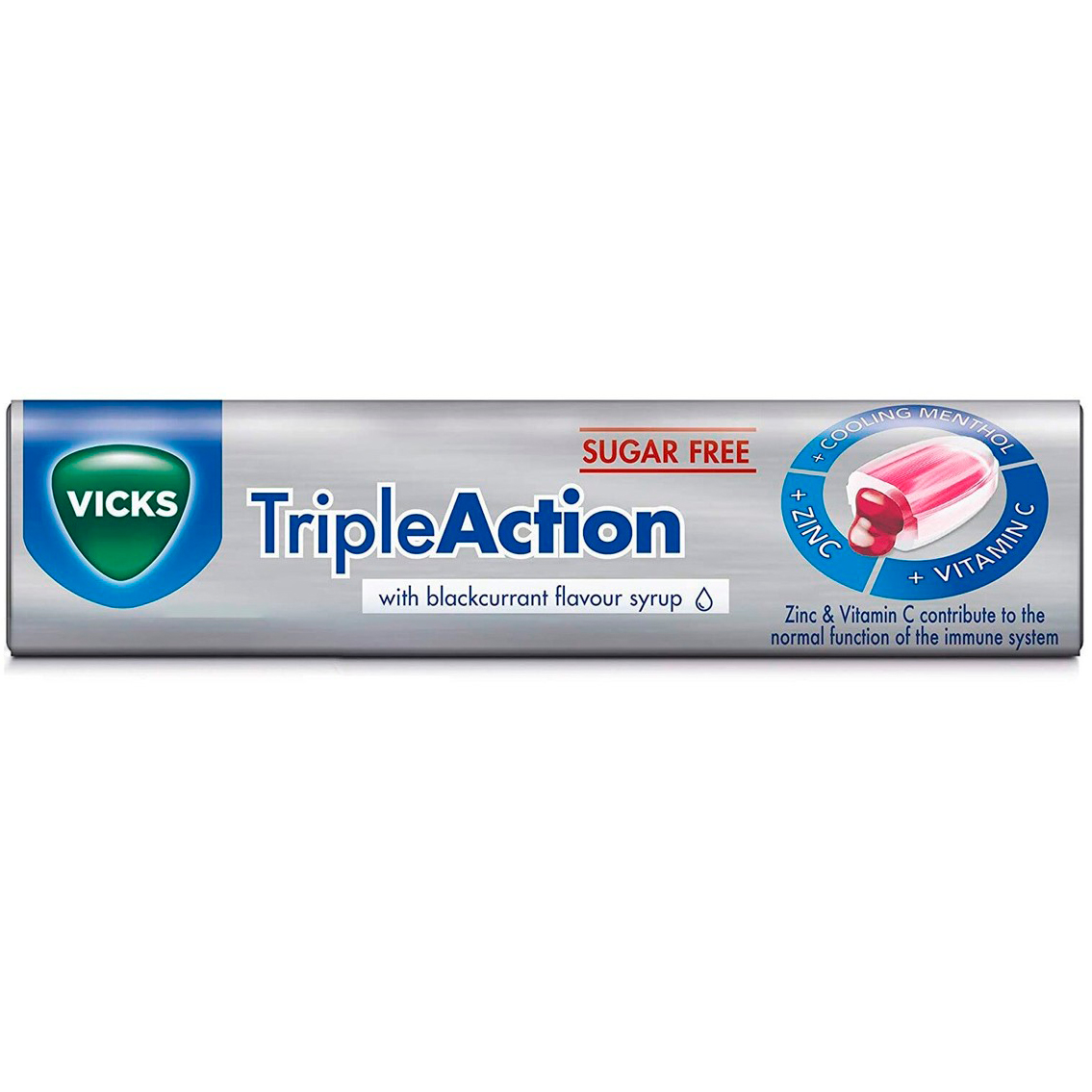 VICKS Triple Action Think Zinc 42g - Mit schwarzer Johannisbeere, Menthol, Zink & Vitamin C