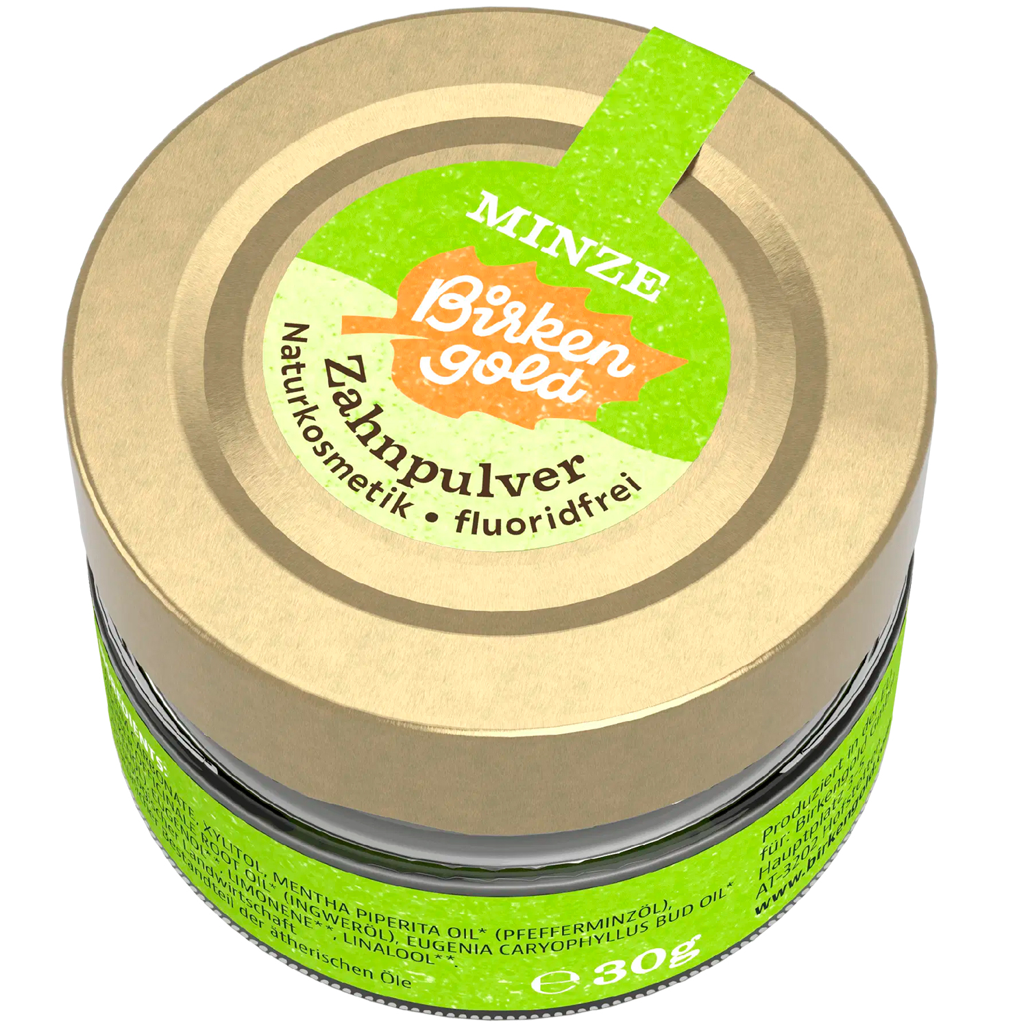 BIRKENGOLD Birch Gold Mint Tooth Powder Fluorfreie Zahnpasta Pulver mit xylitol (30 g)