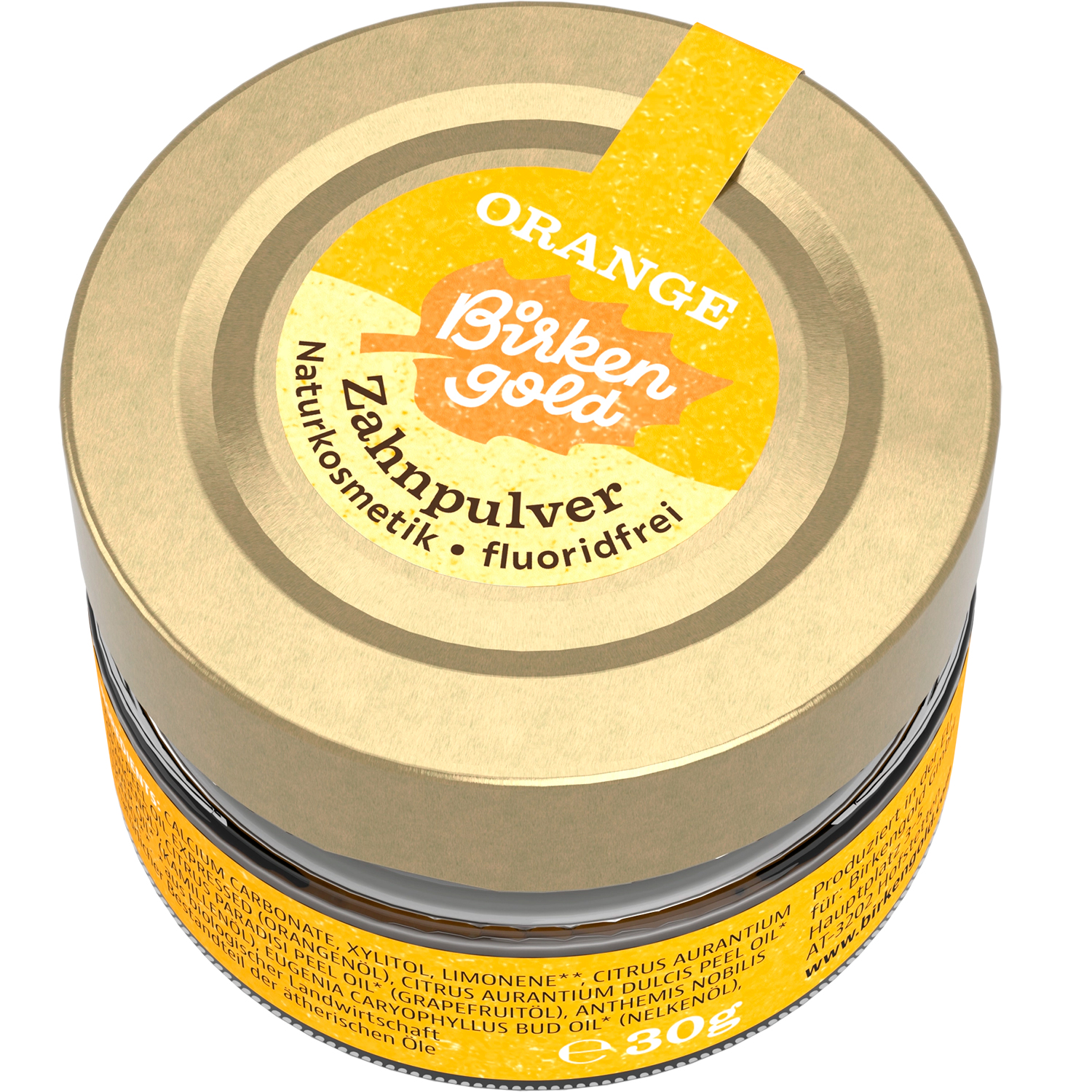 BIRKENGOLD Birch Gold Orange Tooth Powder Fluorfreie Zahnpasta Pulver mit Xylitol (30 g)