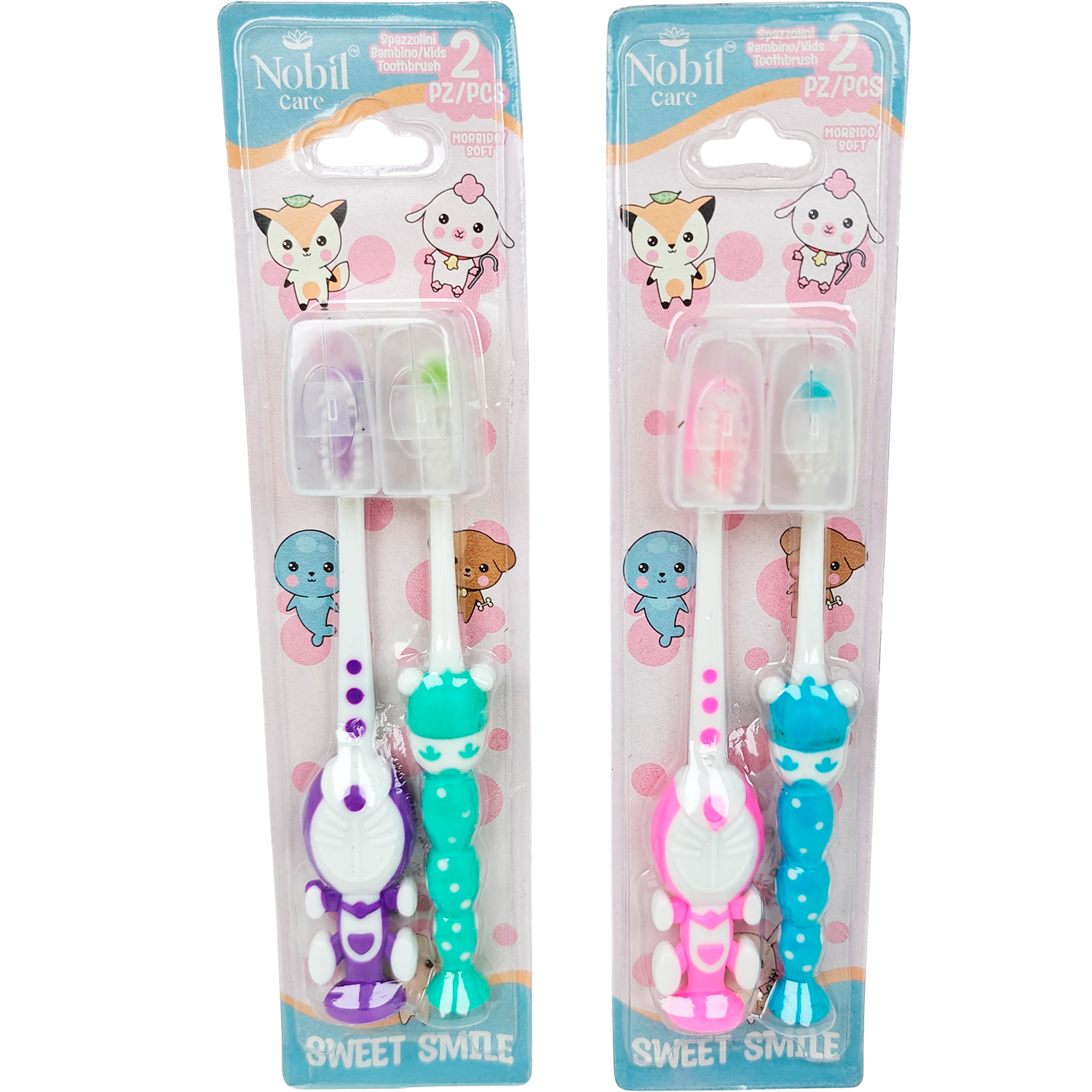 Kinderzahnbürsten 2 Stk. NOBIL CARE Sweet Smile Kids Lustige Kinderzahnbürsten mit Saugnapf