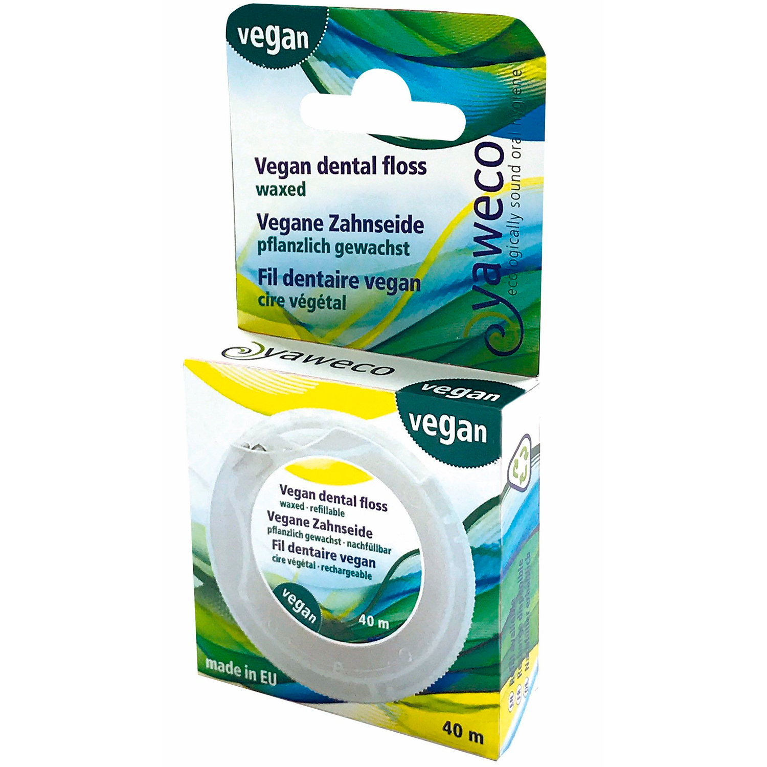 YAWECO Vegan Dental Floss Vegane Zahnseide mit pflanzenbasiertem Wachs (40 m)