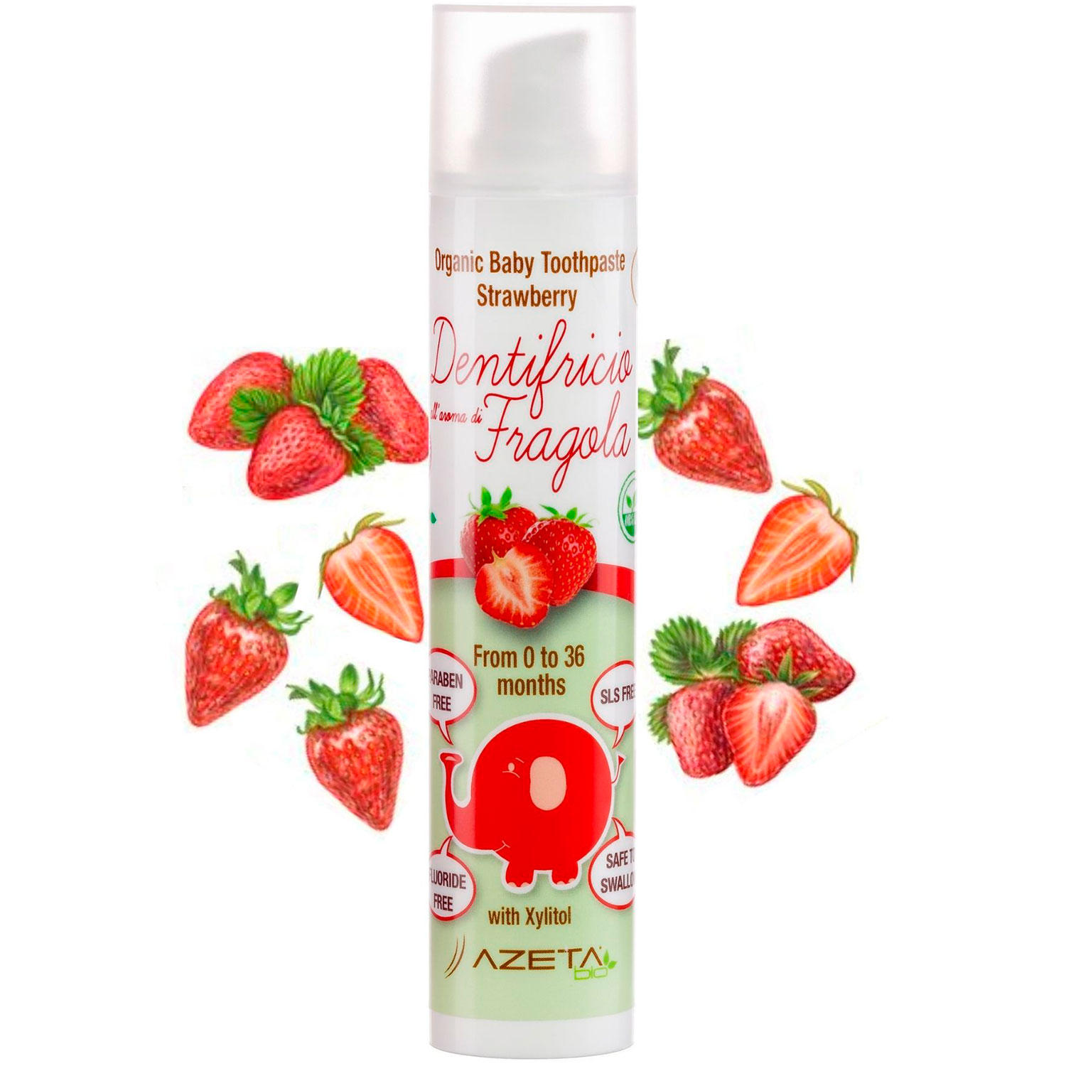 Bio Kinder-Zahnpasta AZETA BIO Strawberry Xylitol Zahnpasta für Babys (036 Monate) 50 ml