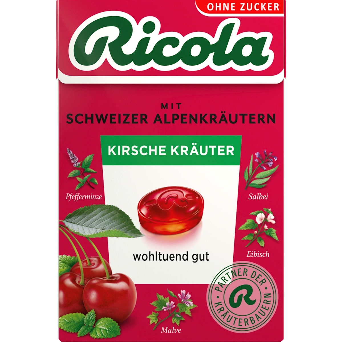 RICOLA Kirsebär & Urter Zuckerfreie Pastillen 50g