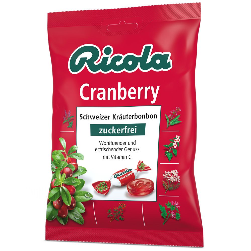 RICOLA Cranberry Sukkerfri Urtepastiller med Vitamin C (Ps. 75g) - Ricola Urte-bolsjer - Halspastiller