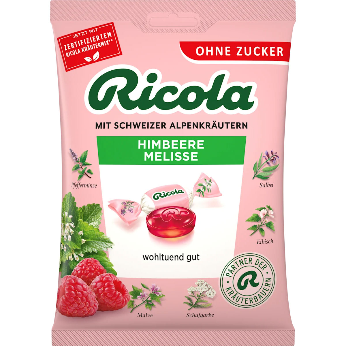 RICOLA Himbeere & Zitronenmelisse Zuckerfreie Kräuterbonbons (Ps. 75g)