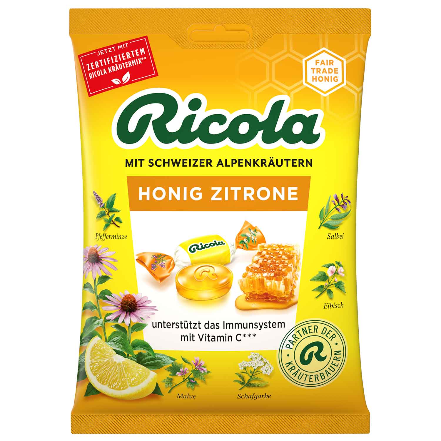 RICOLA Honning & Citron Urtepastiller med Vitamin C (Ps. 75g) - Ricola Urte-bolsjer - Halspastiller
