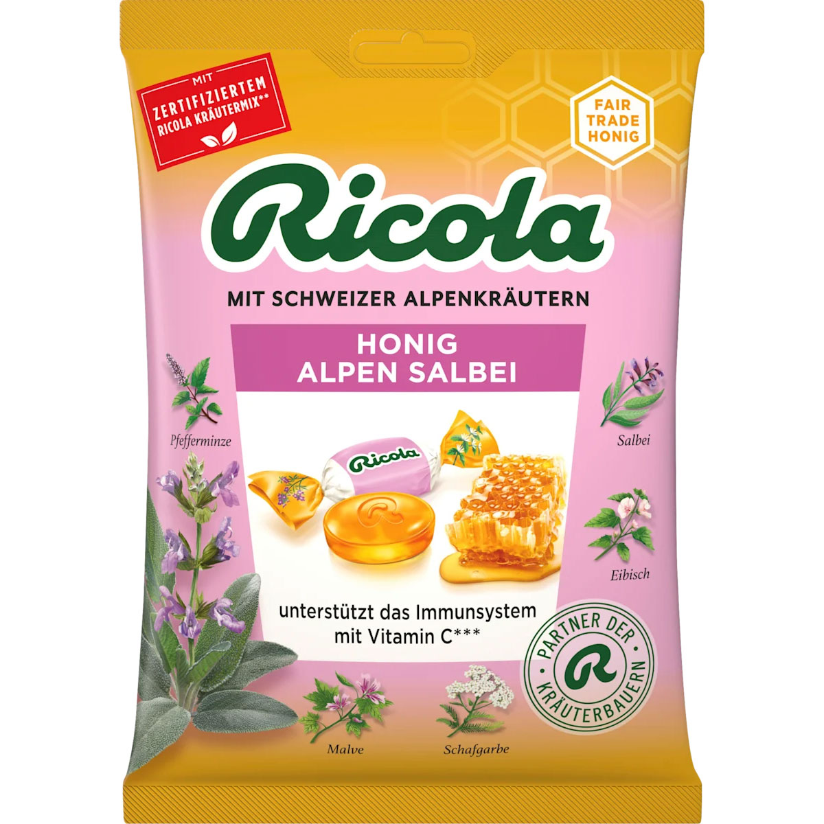 RICOLA Honning & Alpe-Salvie Urtepastiller med Vitamin C (Ps. 75g) - Ricola Urte-bolsjer - Halspastiller