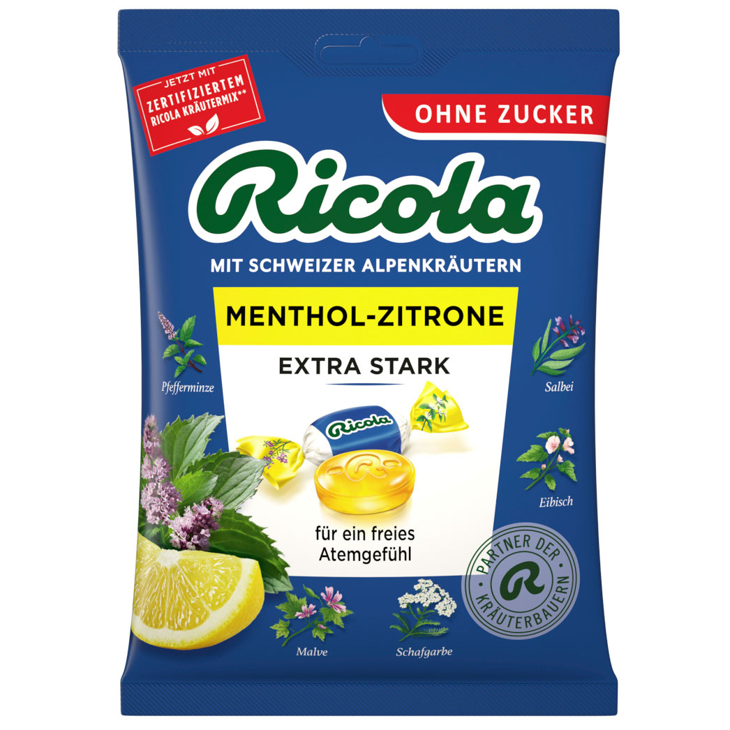RICOLA Menthol-Citron Extra Strong Zuckerfreie Kräuterbonbons (Ps. 75g)