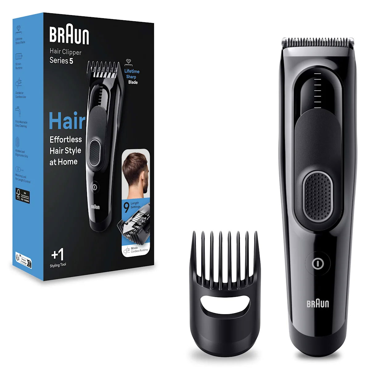 BRAUN Hair Clipper Series 5 Einfache und präzise Haarschneide-Ergebnisse zu Hause (HC5310)